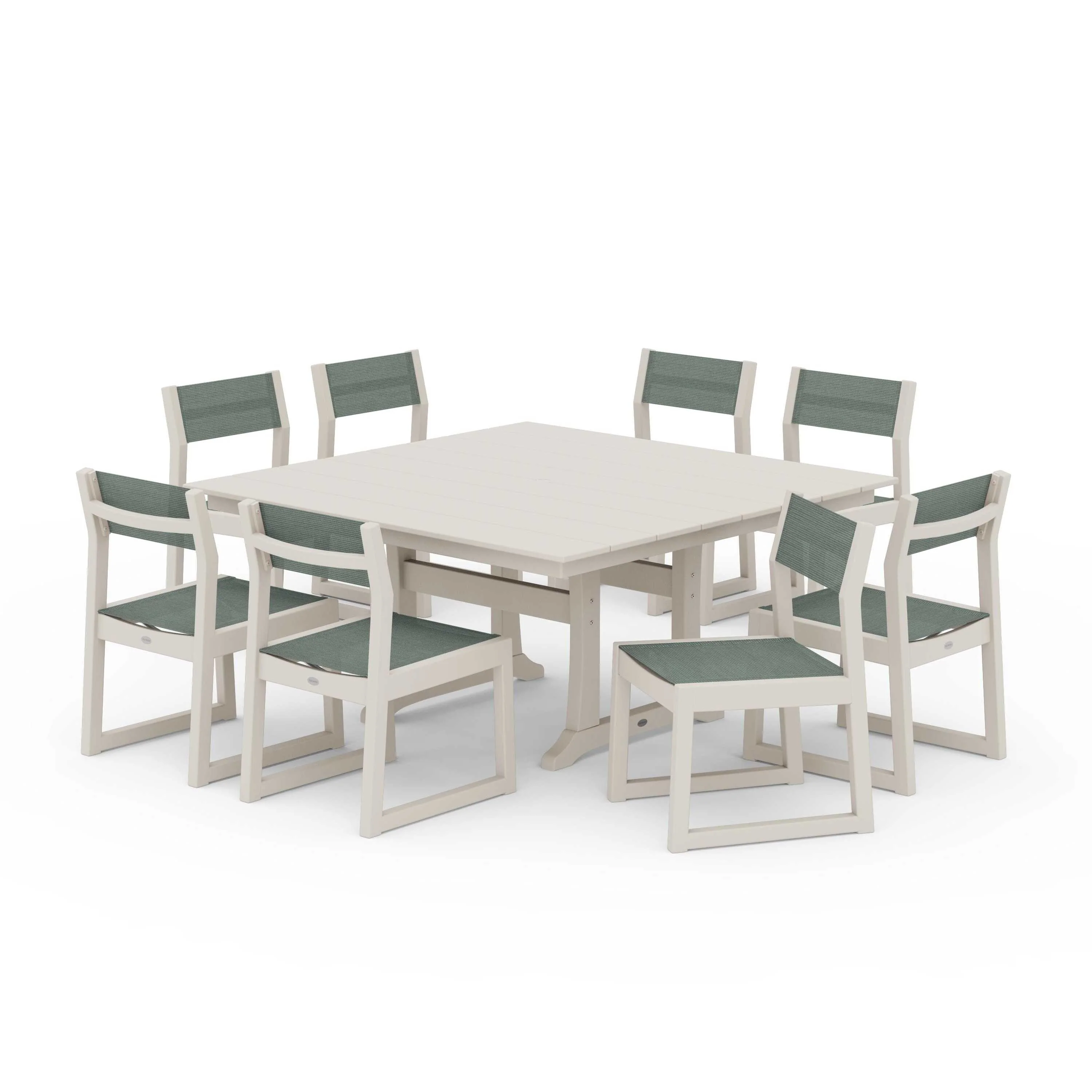 EDGE Sling Side Chair 9-Piece Farmhouse Trestle Dining Set - Image 136