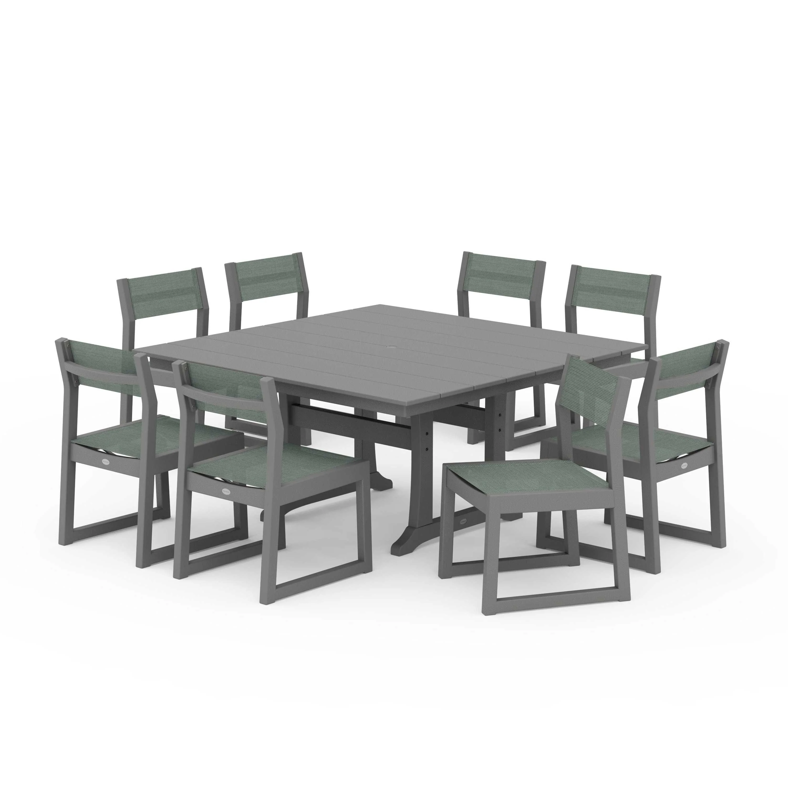 EDGE Sling Side Chair 9-Piece Farmhouse Trestle Dining Set - Image 139