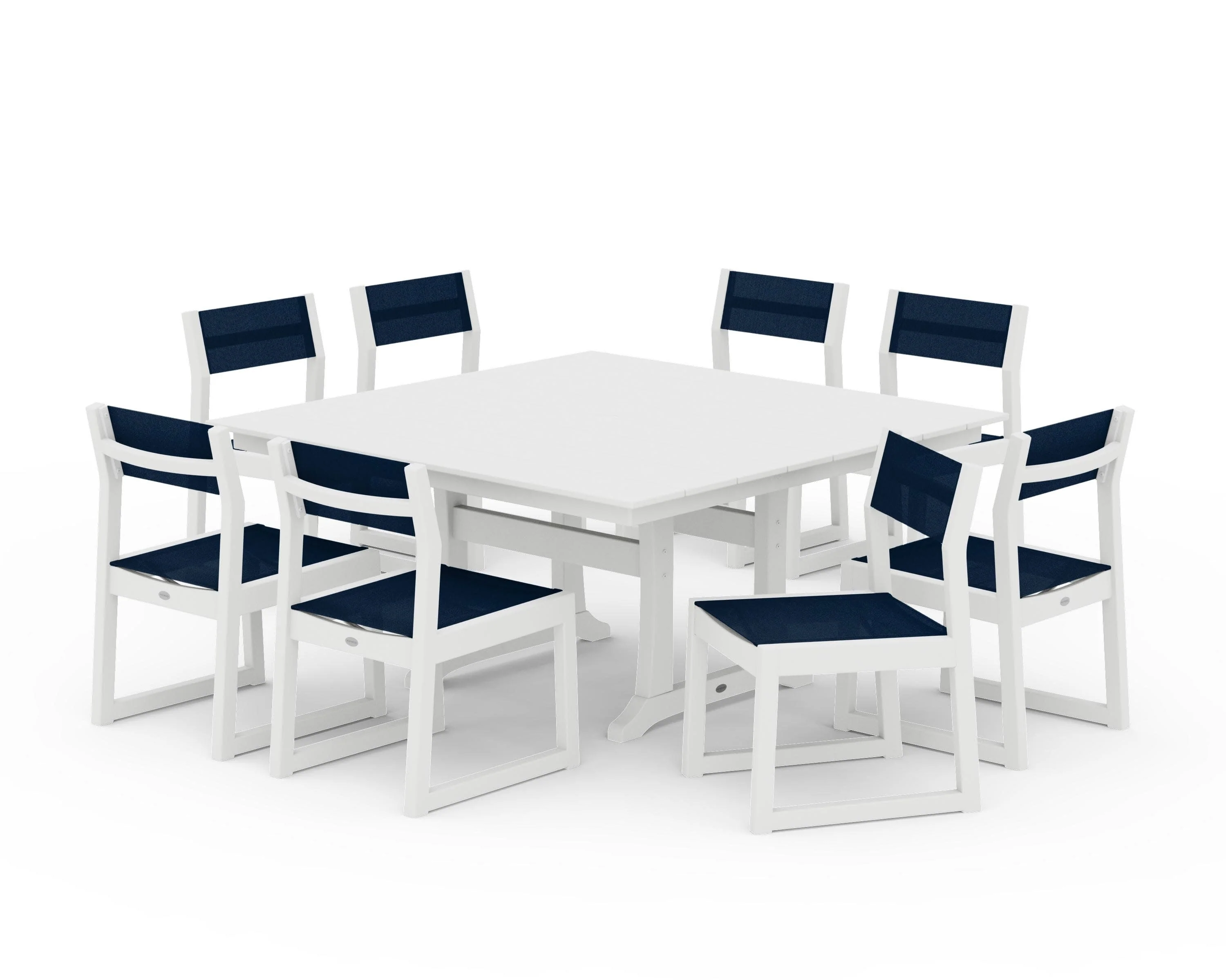 EDGE Sling Side Chair 9-Piece Farmhouse Trestle Dining Set - Image 14