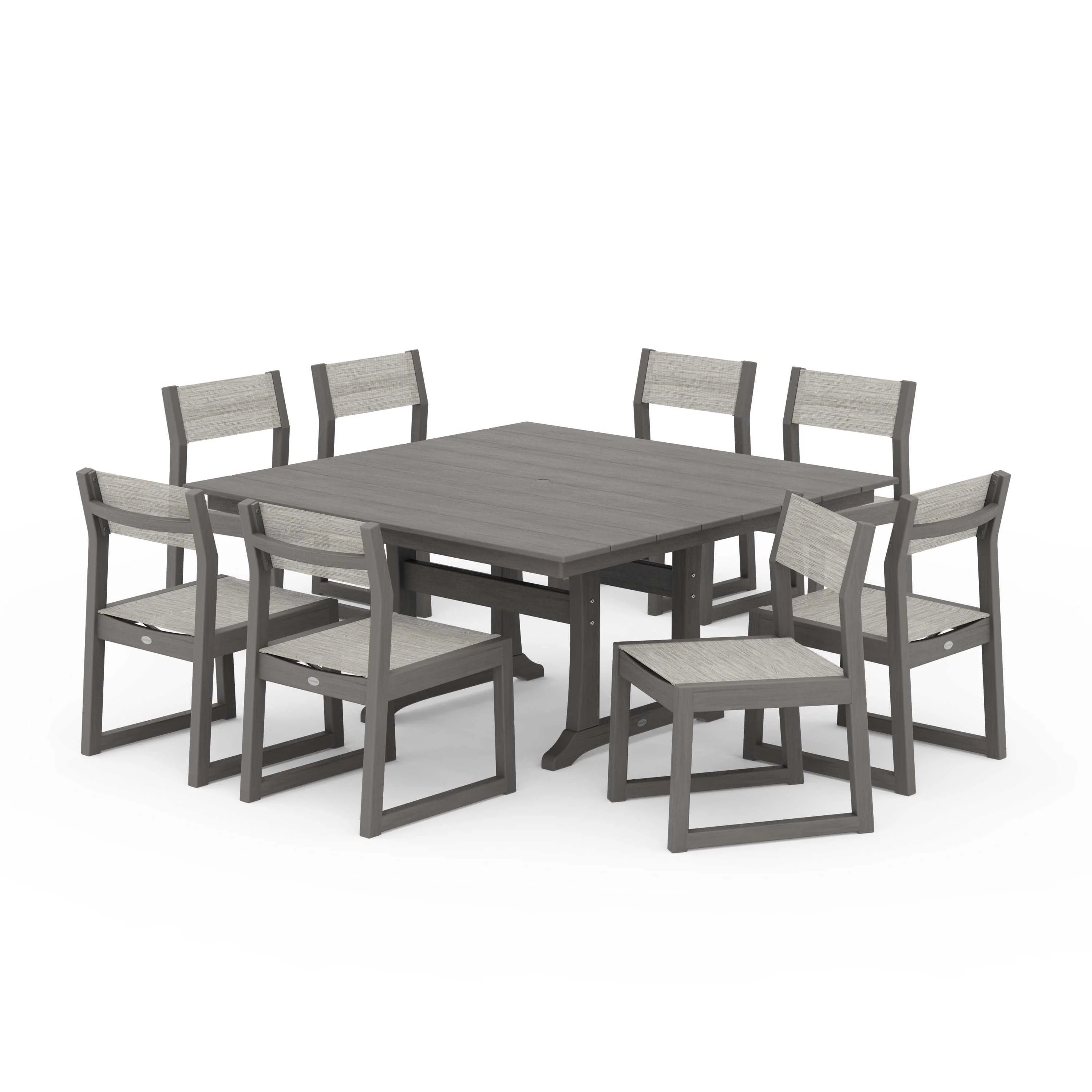 EDGE Sling Side Chair 9-Piece Farmhouse Trestle Dining Set - Image 140