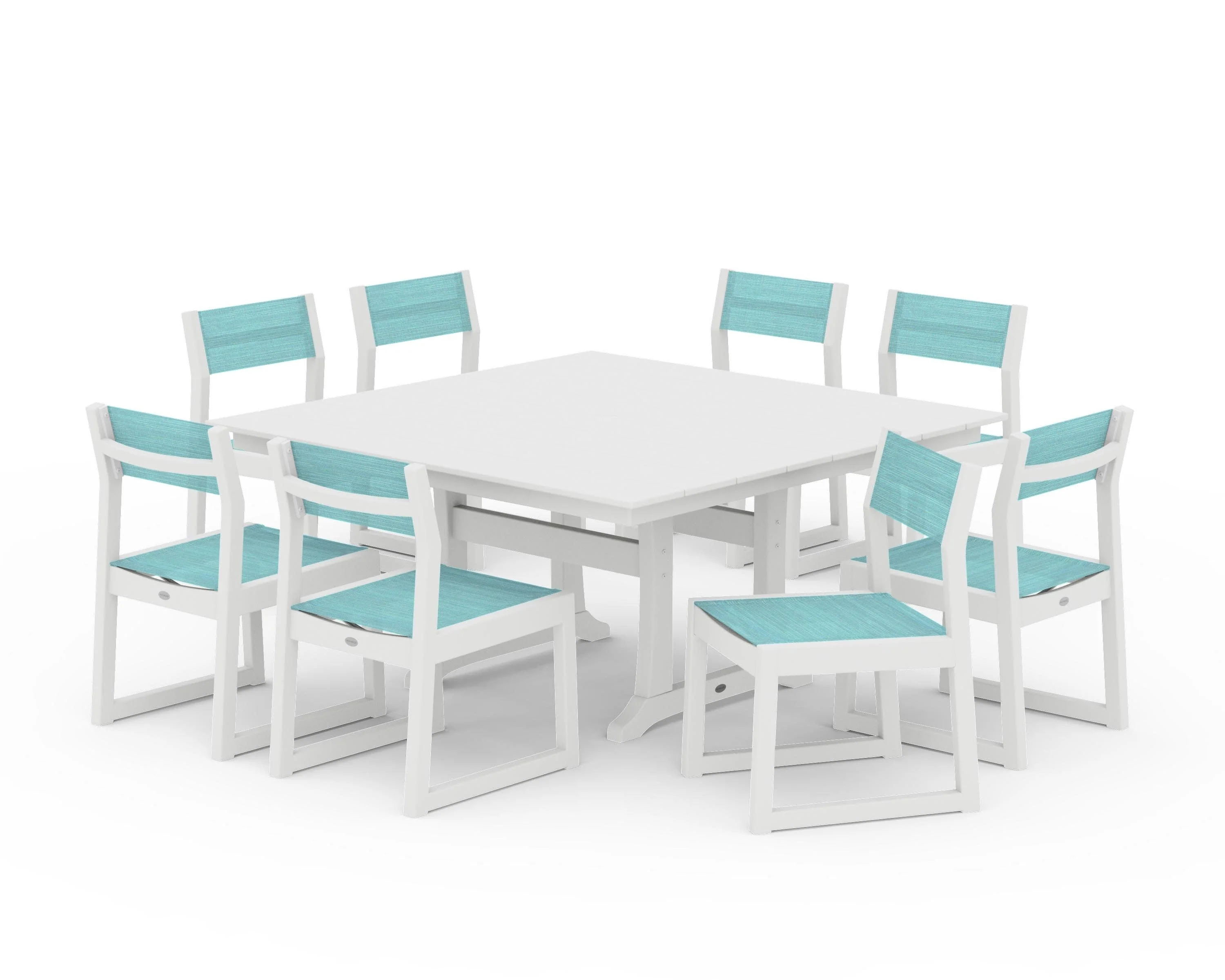 EDGE Sling Side Chair 9-Piece Farmhouse Trestle Dining Set - Image 19