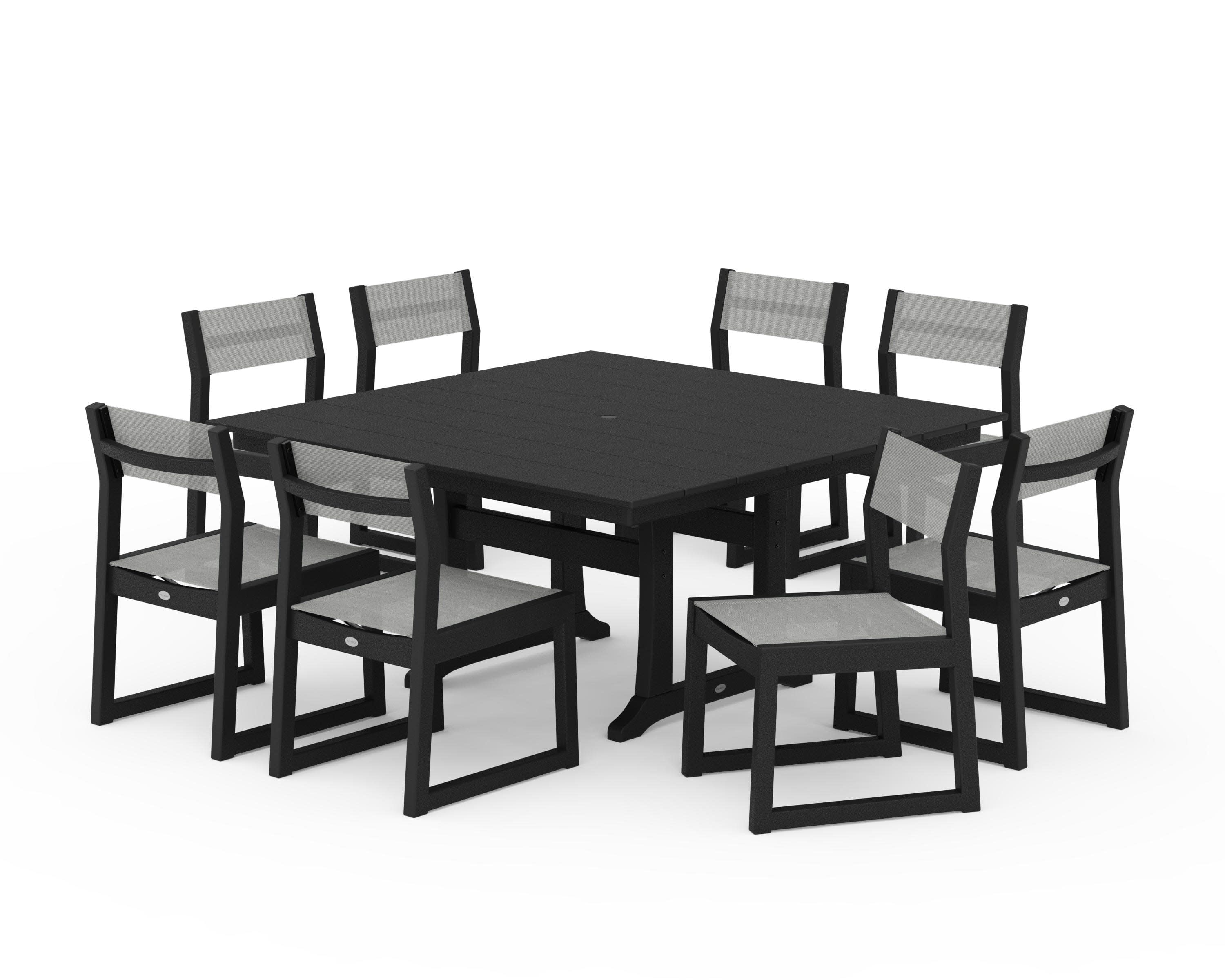 EDGE Sling Side Chair 9-Piece Farmhouse Trestle Dining Set - Image 25