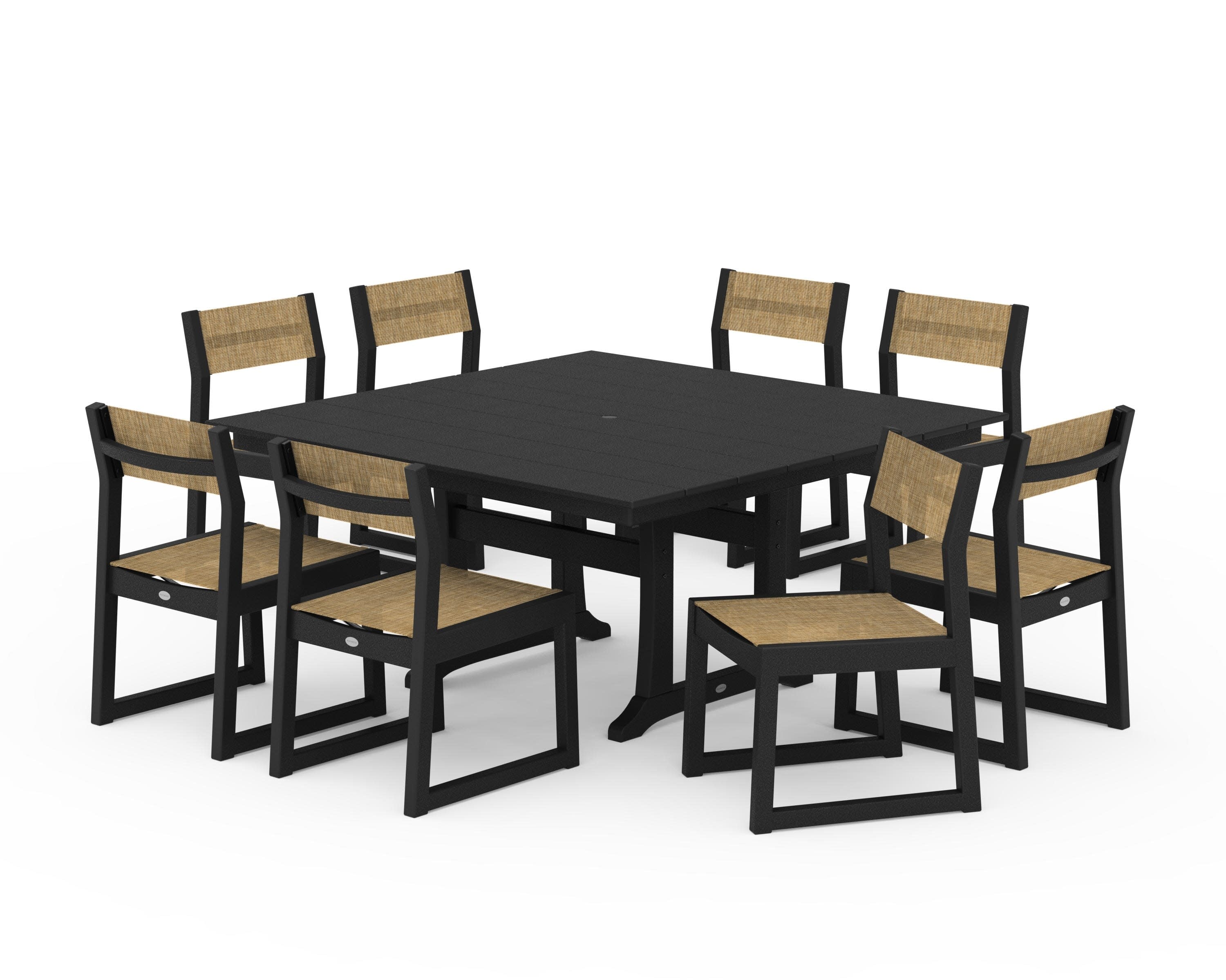 EDGE Sling Side Chair 9-Piece Farmhouse Trestle Dining Set - Image 27