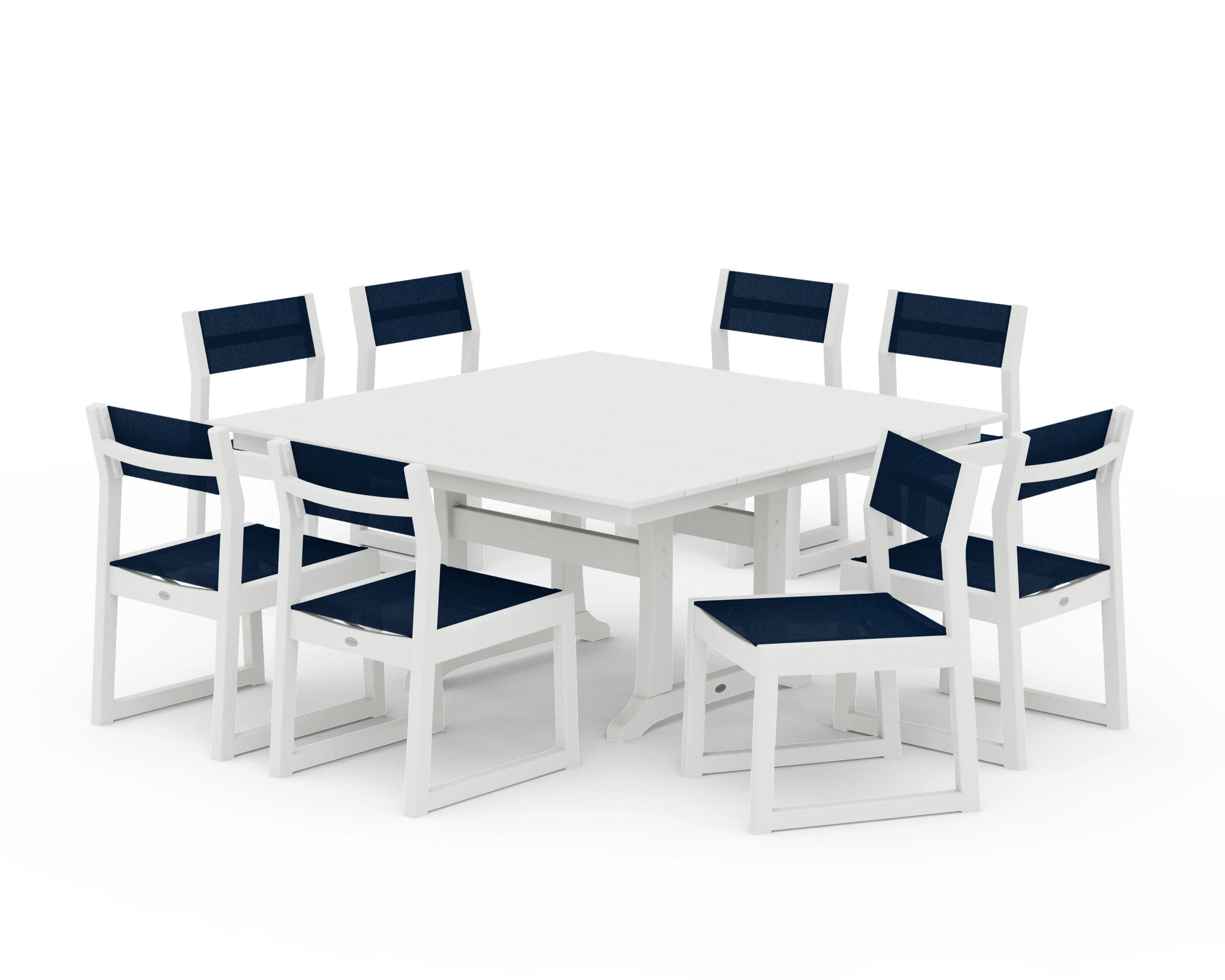 EDGE Sling Side Chair 9-Piece Farmhouse Trestle Dining Set - Image 3