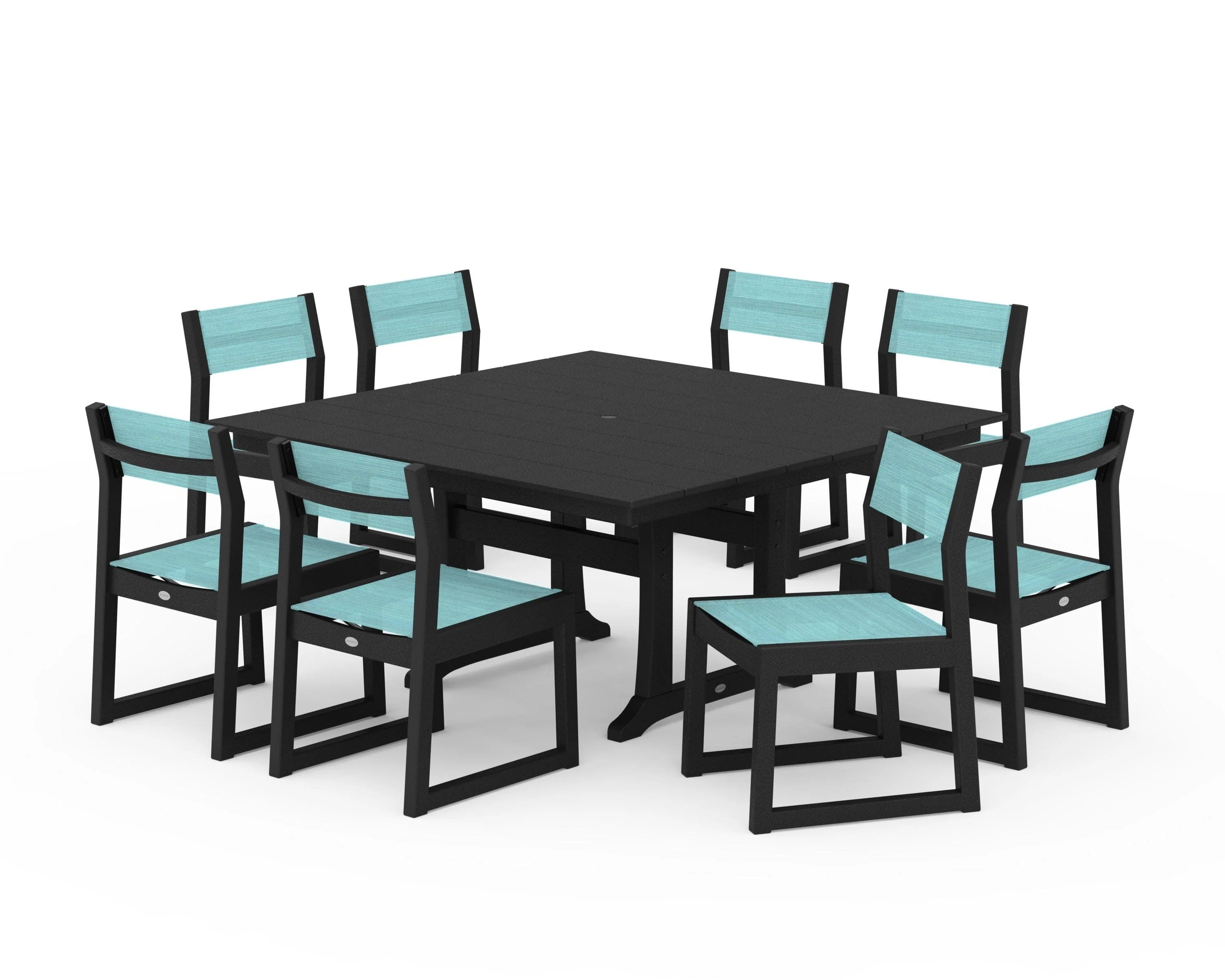 EDGE Sling Side Chair 9-Piece Farmhouse Trestle Dining Set - Image 30