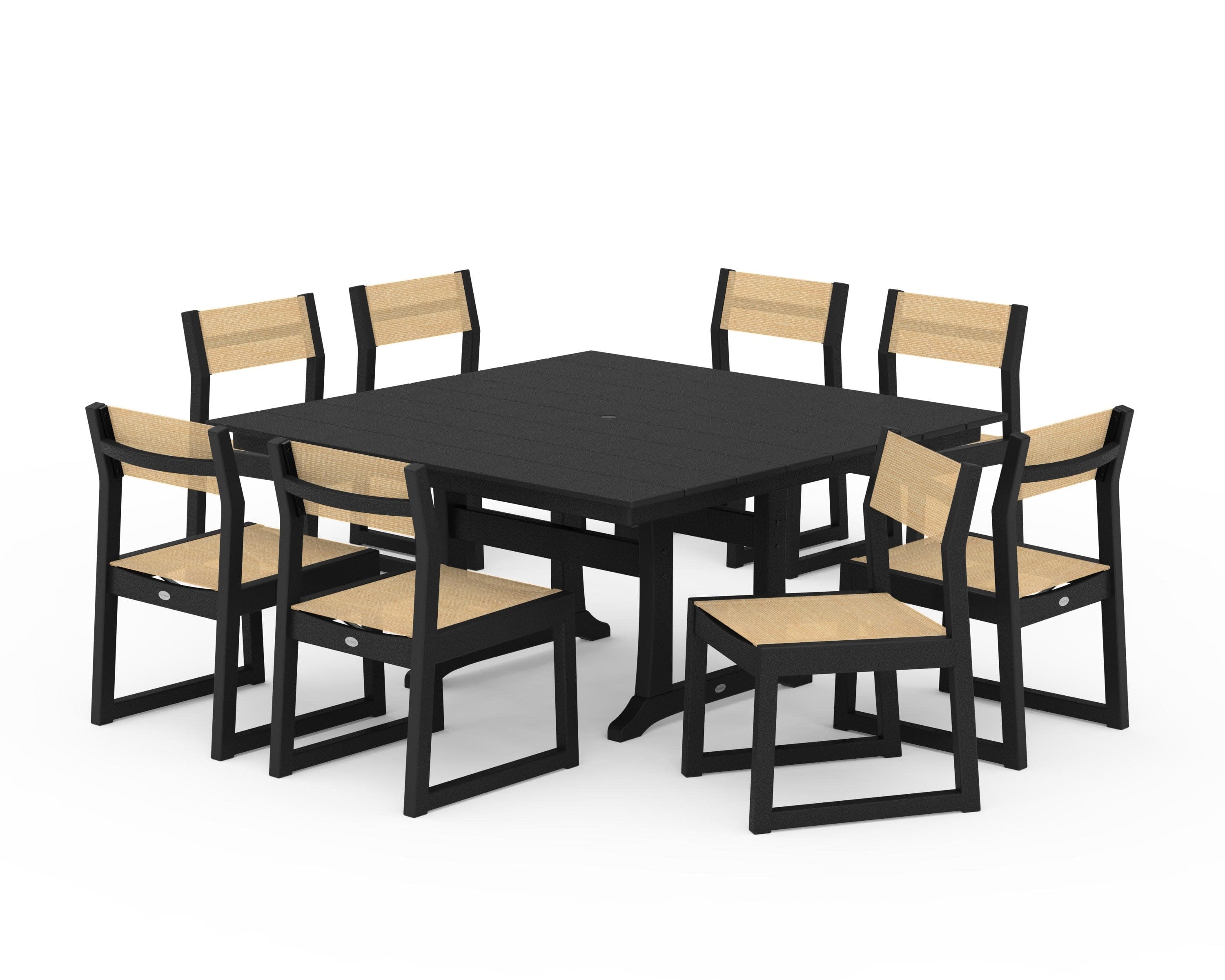 EDGE Sling Side Chair 9-Piece Farmhouse Trestle Dining Set - Image 32