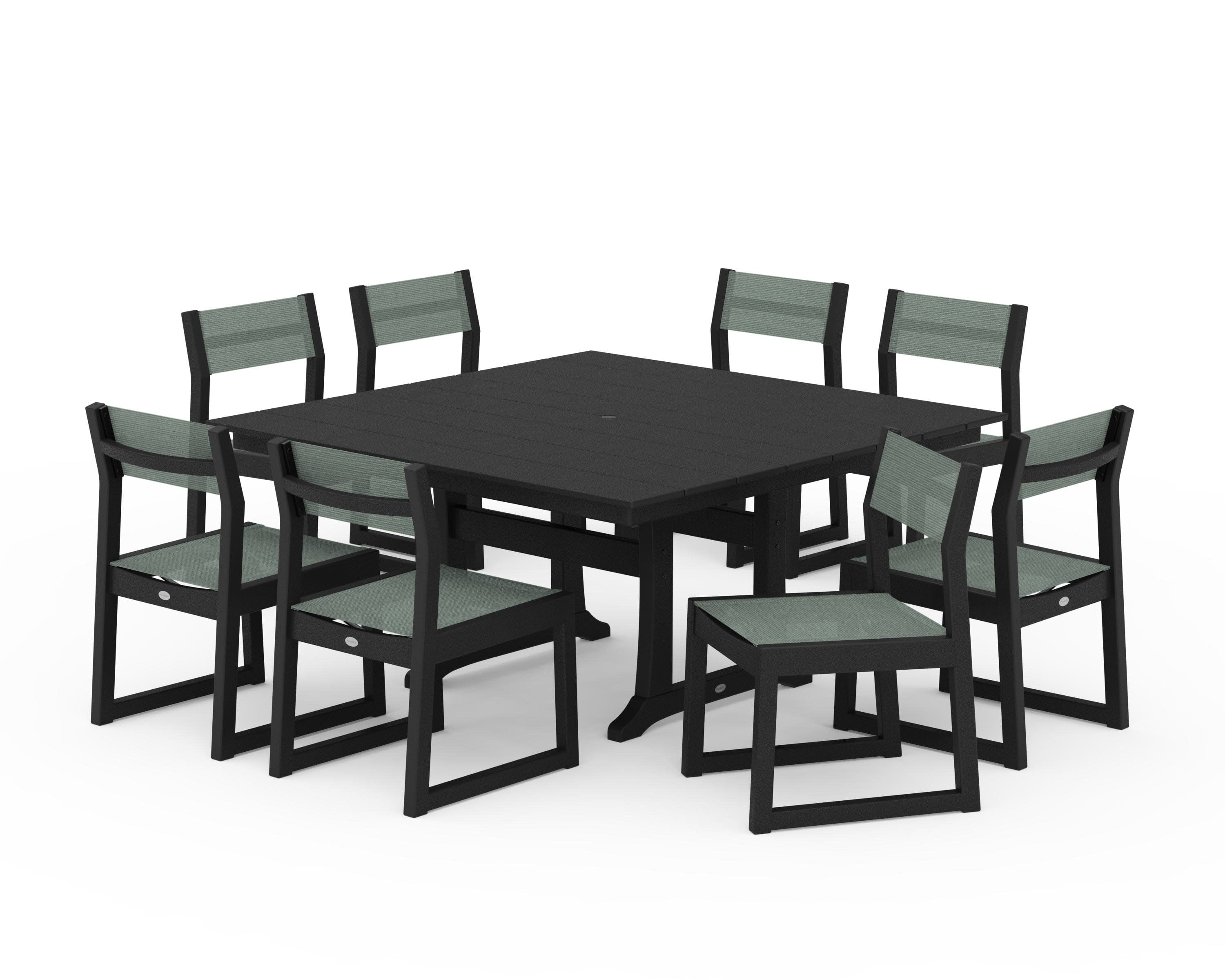 EDGE Sling Side Chair 9-Piece Farmhouse Trestle Dining Set - Image 33