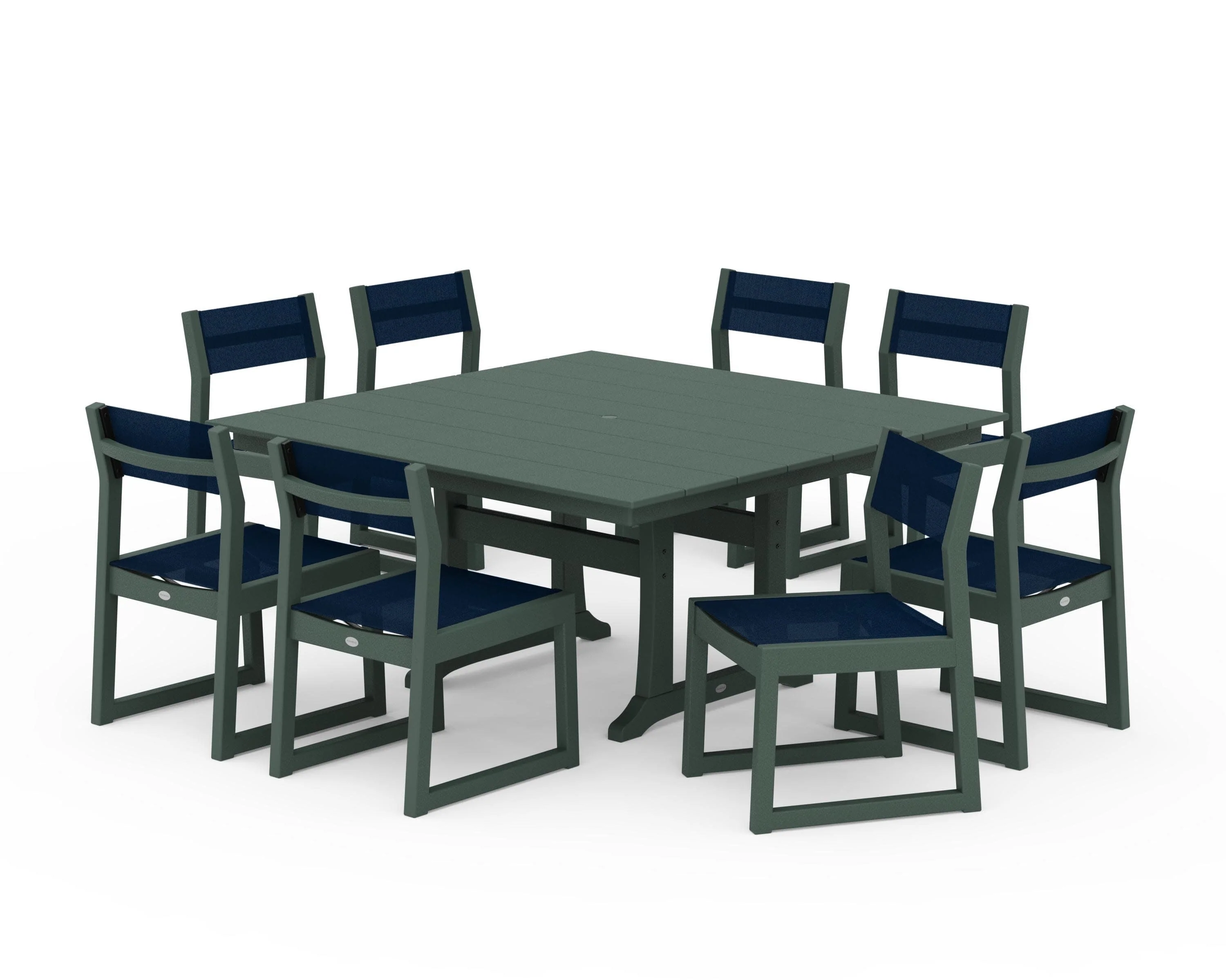 EDGE Sling Side Chair 9-Piece Farmhouse Trestle Dining Set - Image 35