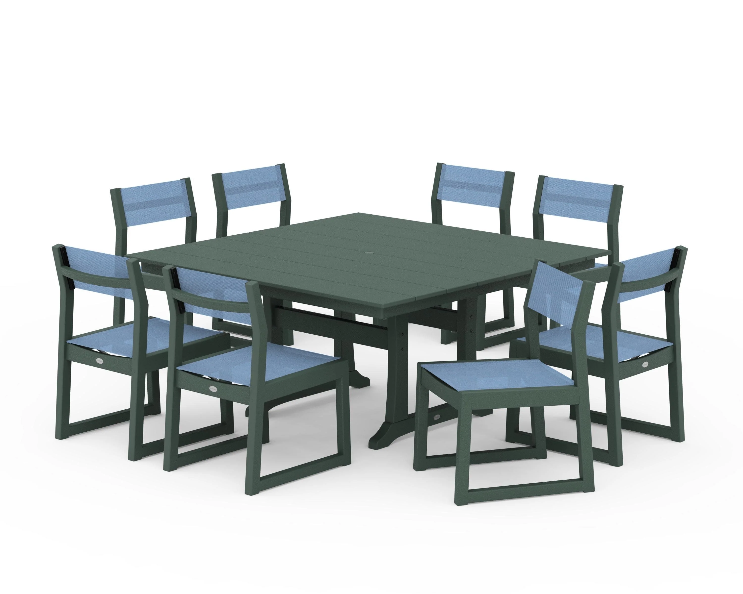 EDGE Sling Side Chair 9-Piece Farmhouse Trestle Dining Set - Image 37