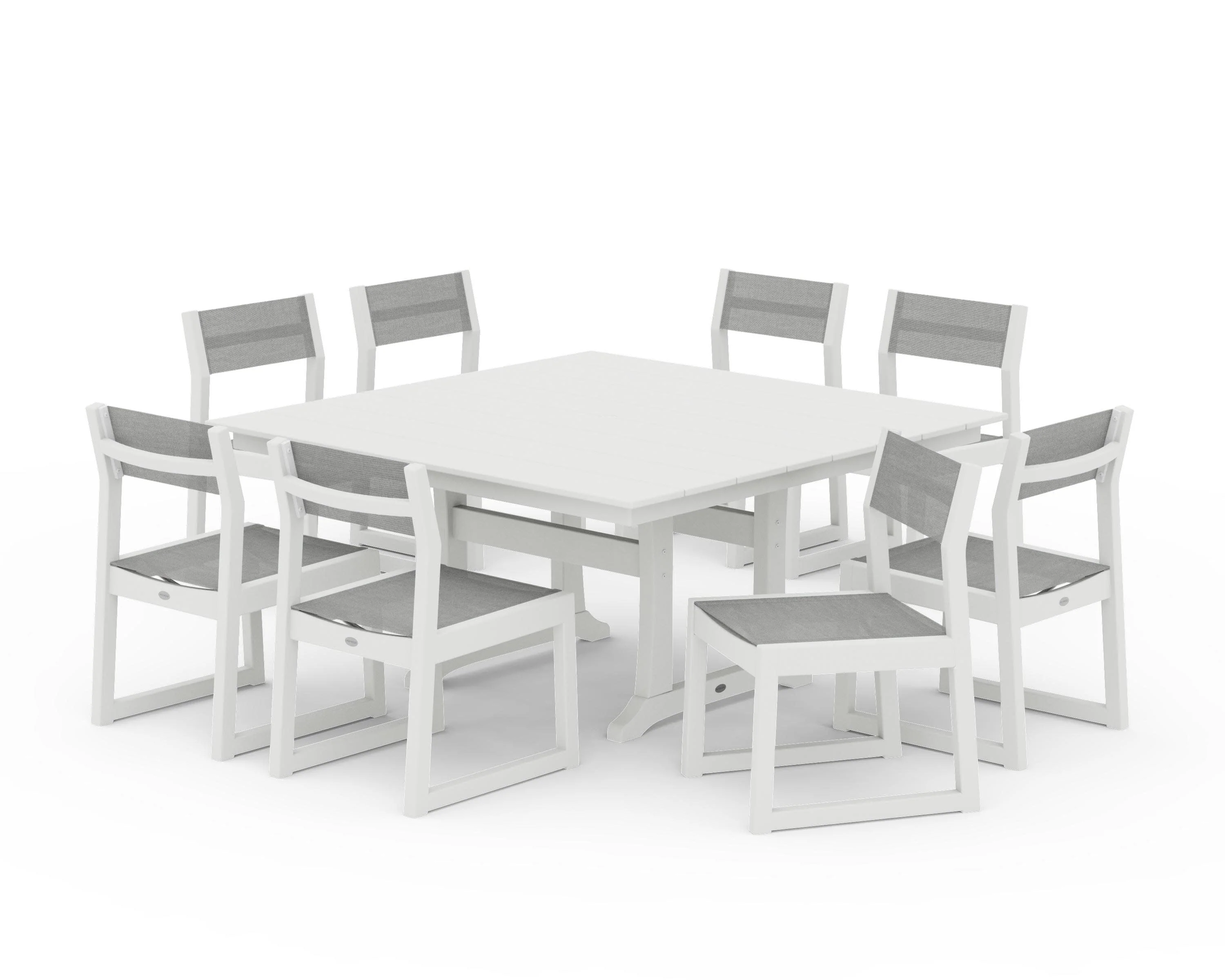 EDGE Sling Side Chair 9-Piece Farmhouse Trestle Dining Set - Image 4