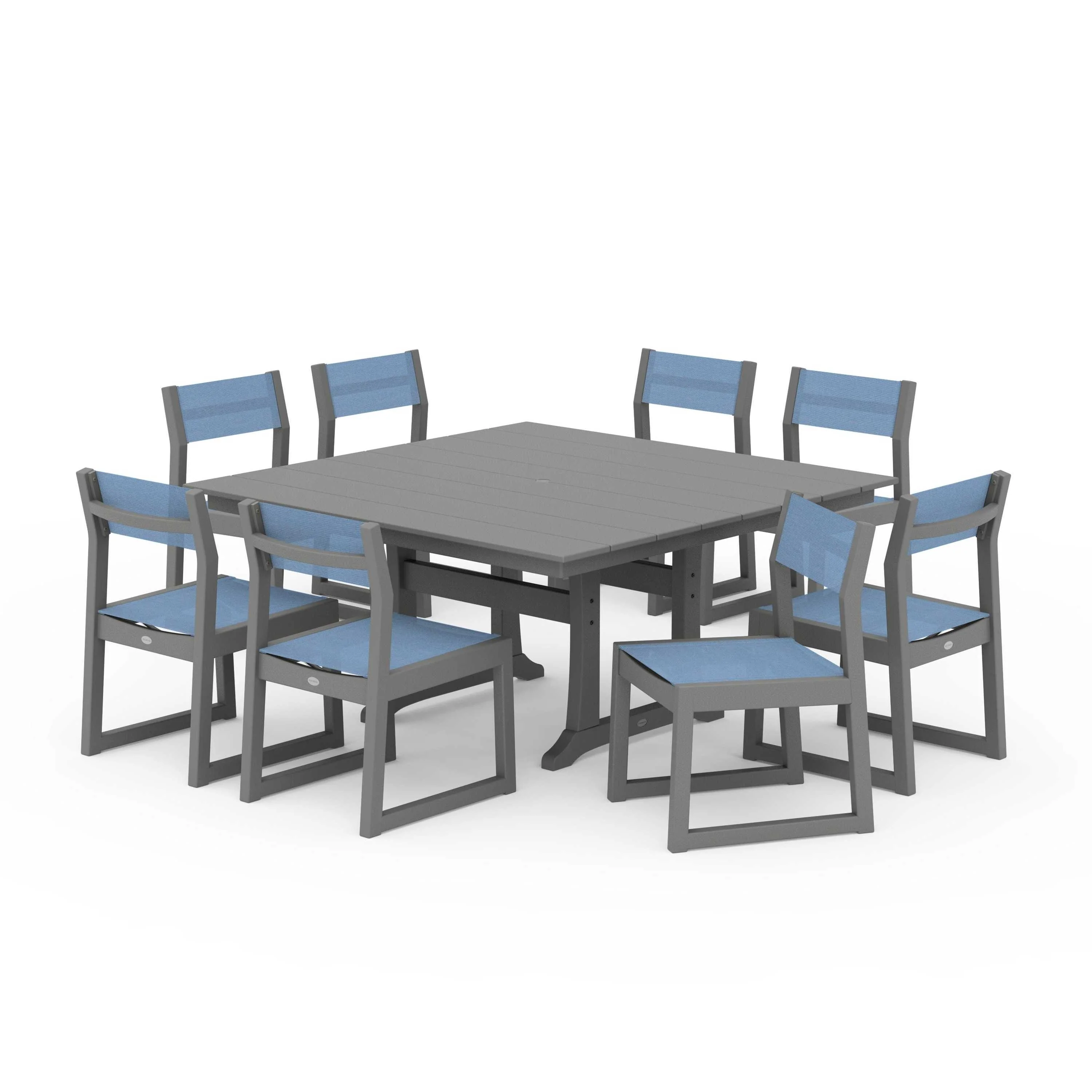 EDGE Sling Side Chair 9-Piece Farmhouse Trestle Dining Set - Image 46