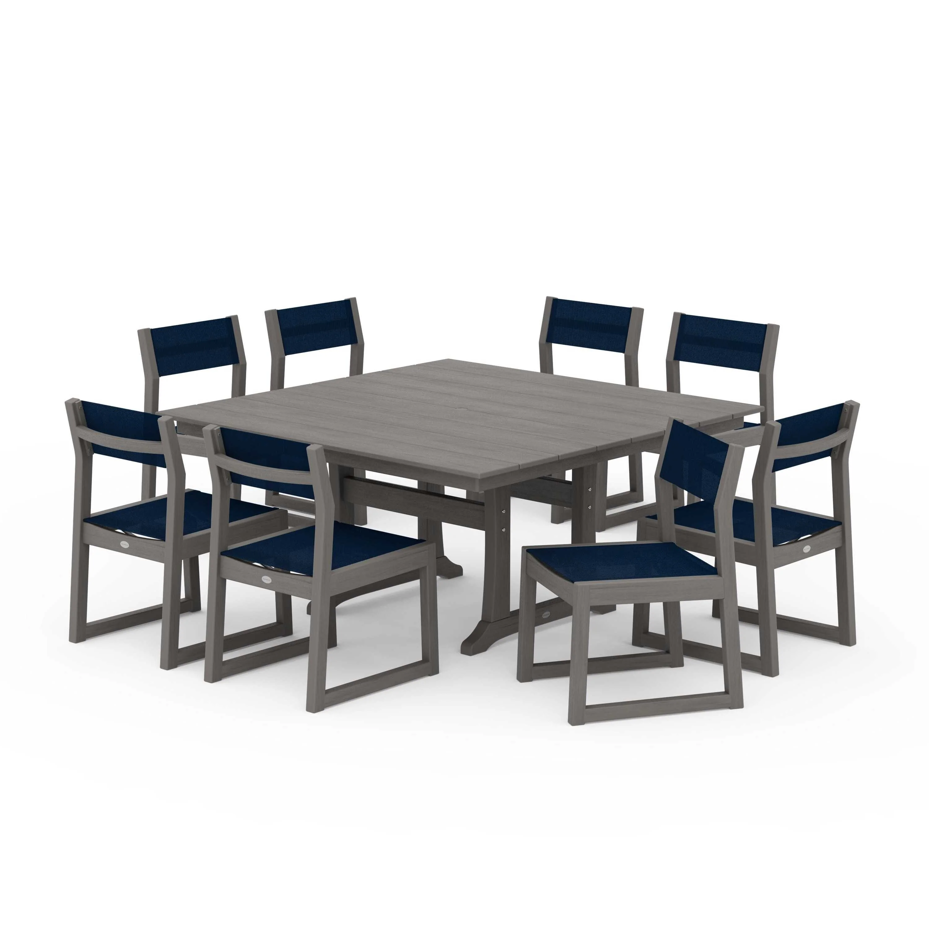 EDGE Sling Side Chair 9-Piece Farmhouse Trestle Dining Set - Image 48