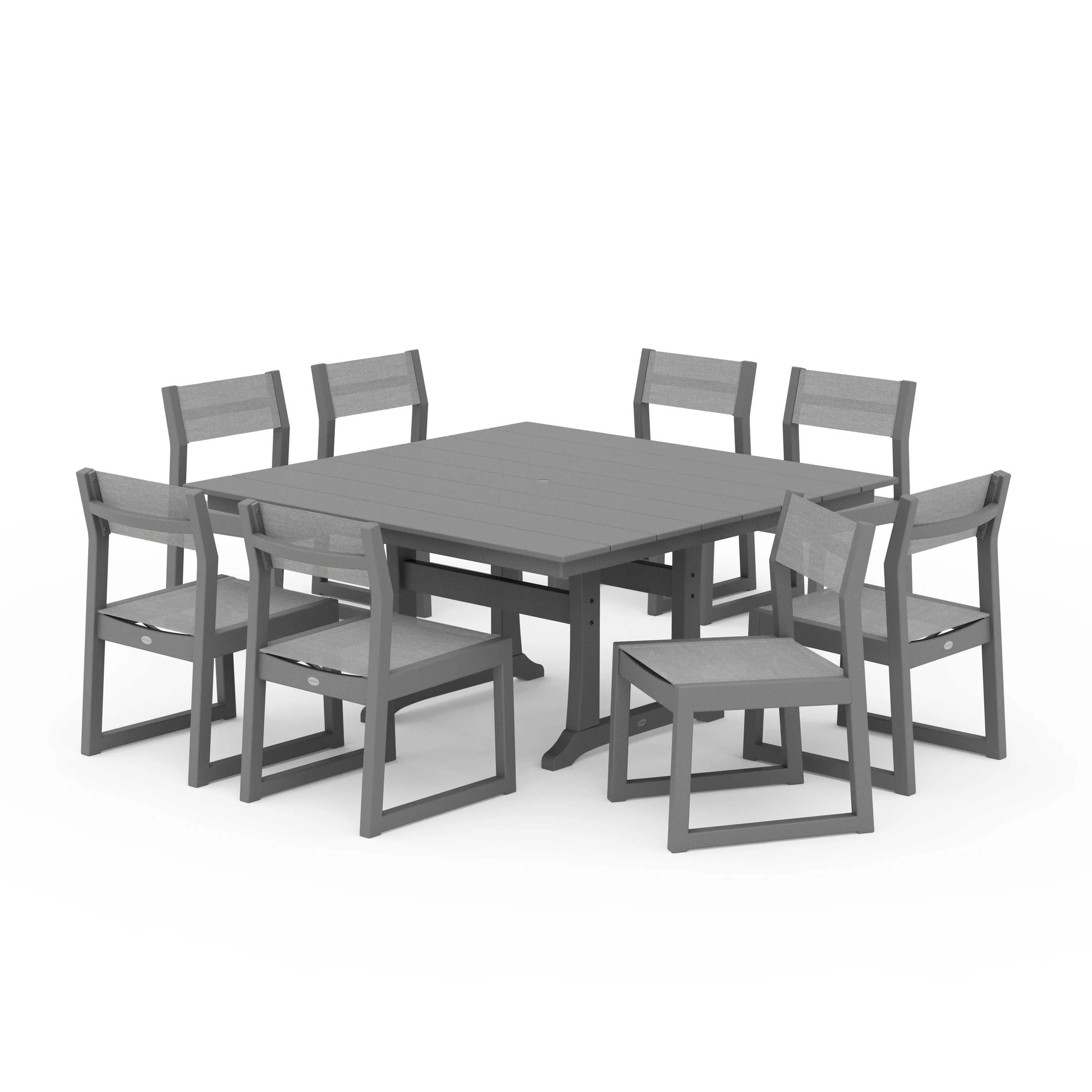 EDGE Sling Side Chair 9-Piece Farmhouse Trestle Dining Set - Image 54