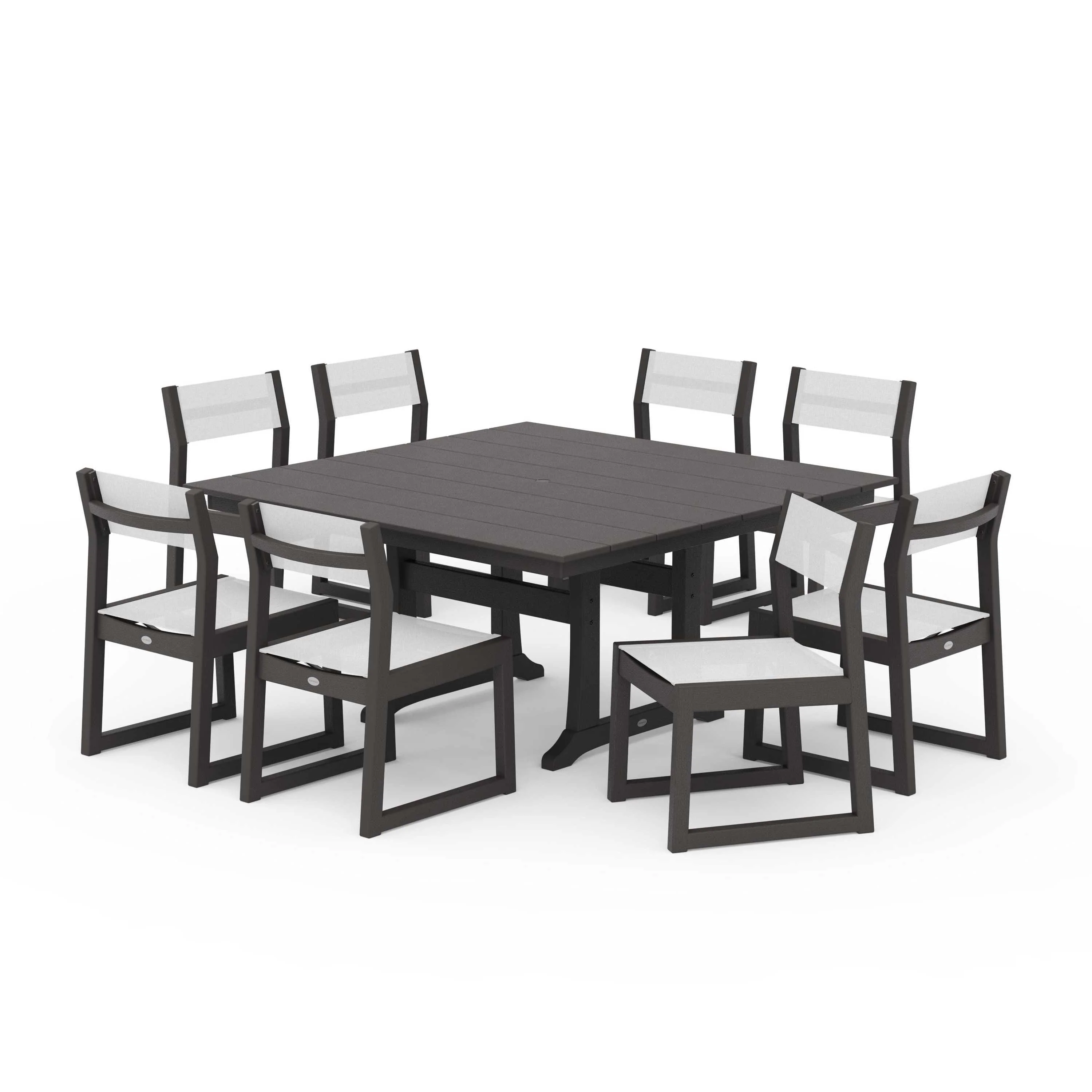 EDGE Sling Side Chair 9-Piece Farmhouse Trestle Dining Set - Image 55
