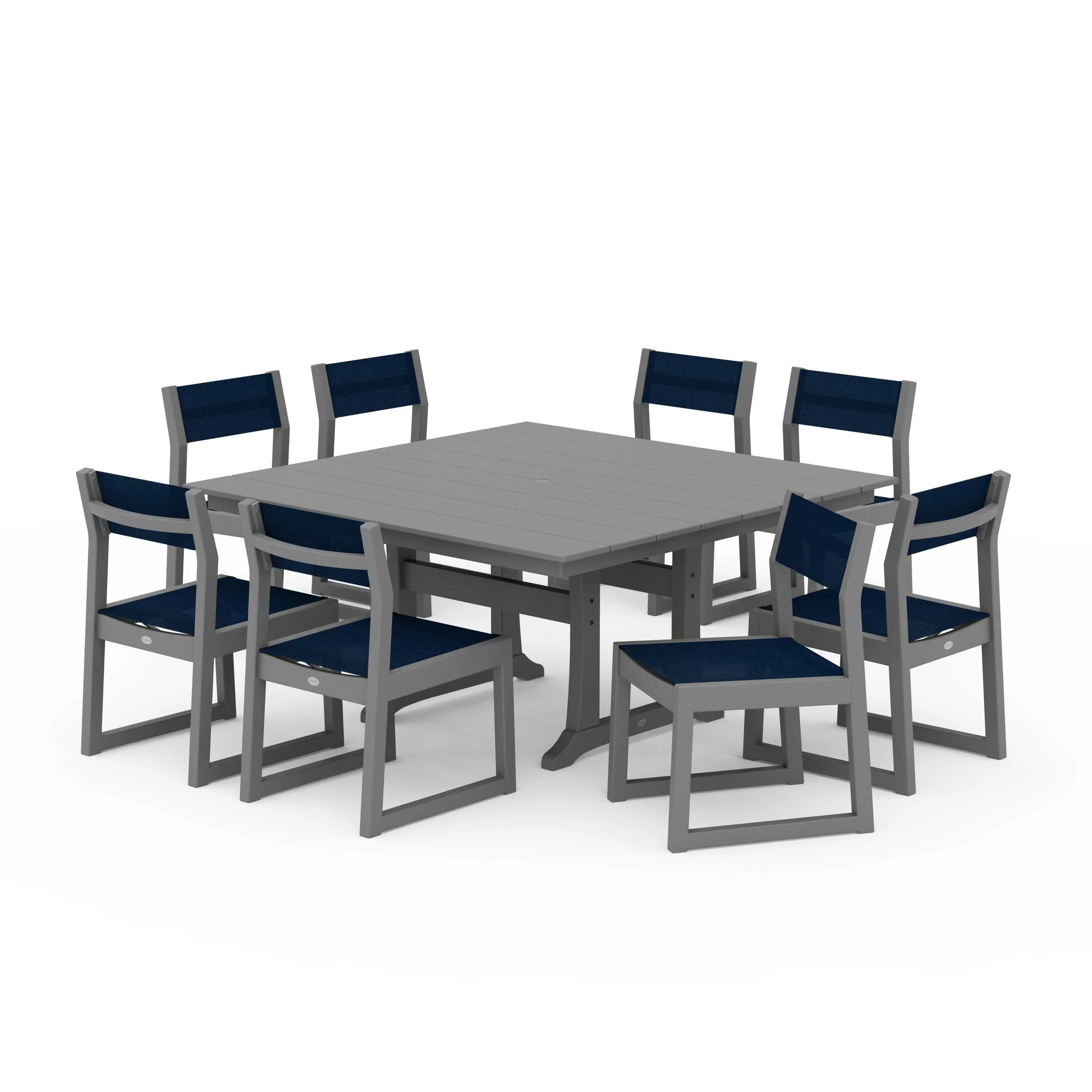EDGE Sling Side Chair 9-Piece Farmhouse Trestle Dining Set - Image 56
