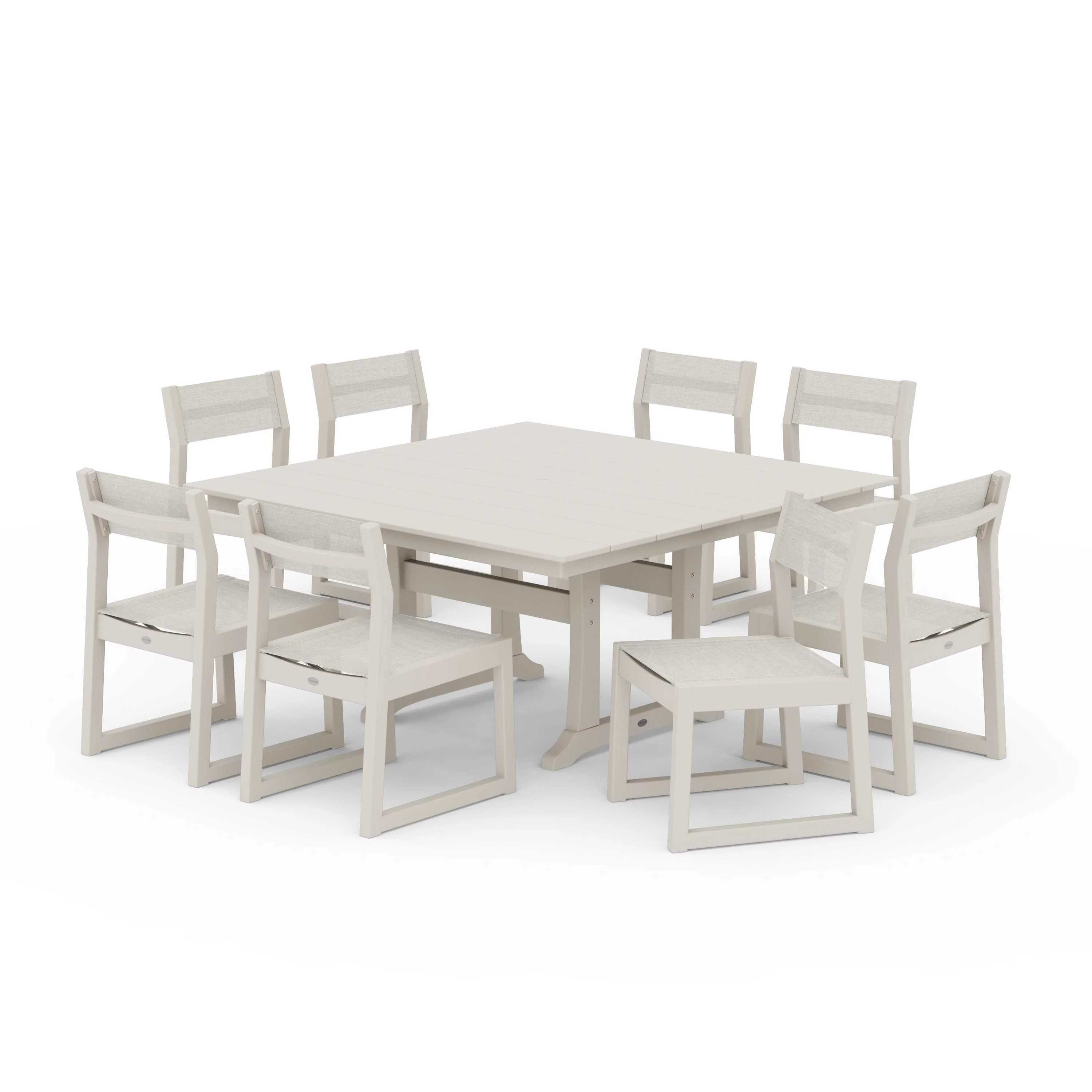 EDGE Sling Side Chair 9-Piece Farmhouse Trestle Dining Set - Image 62