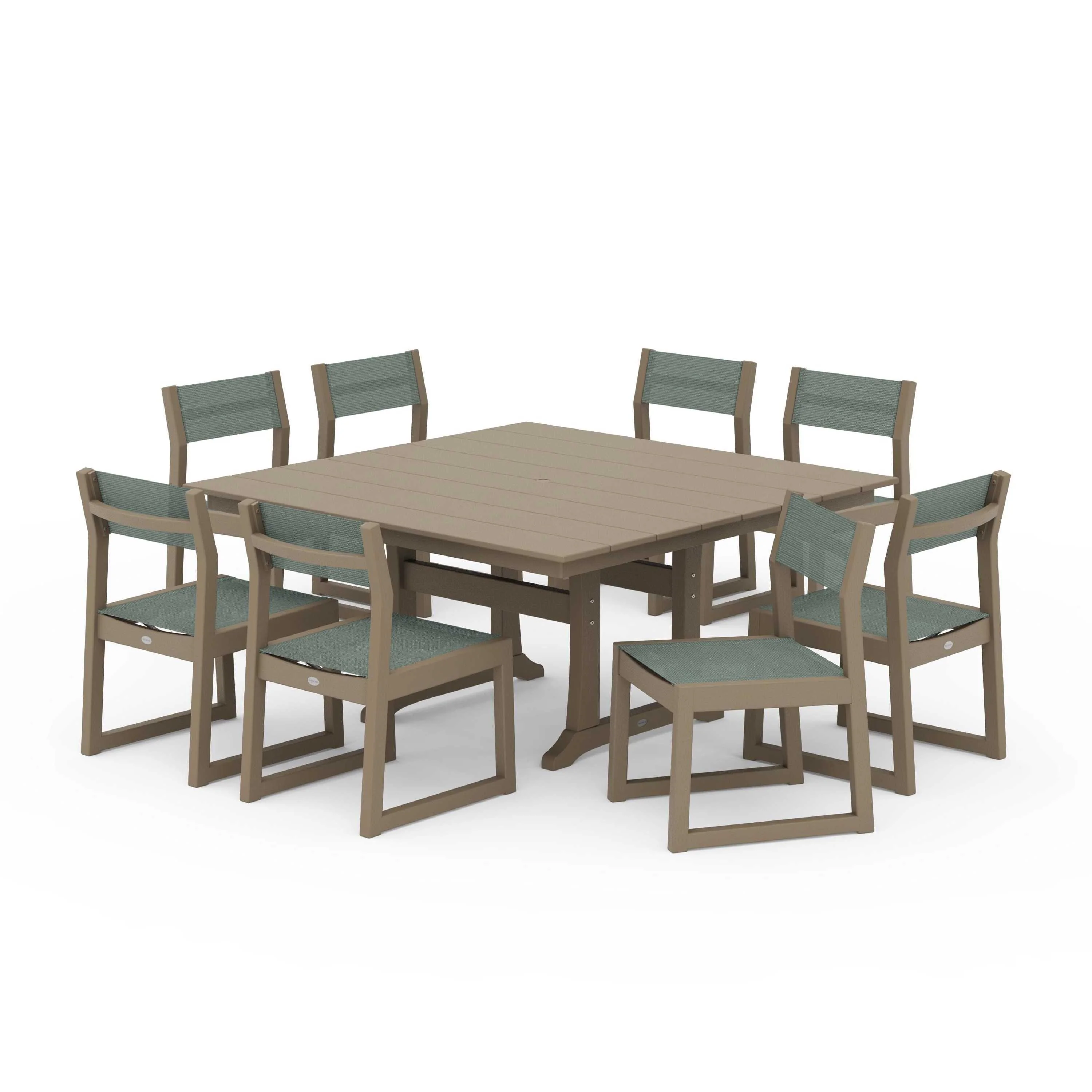 EDGE Sling Side Chair 9-Piece Farmhouse Trestle Dining Set - Image 65