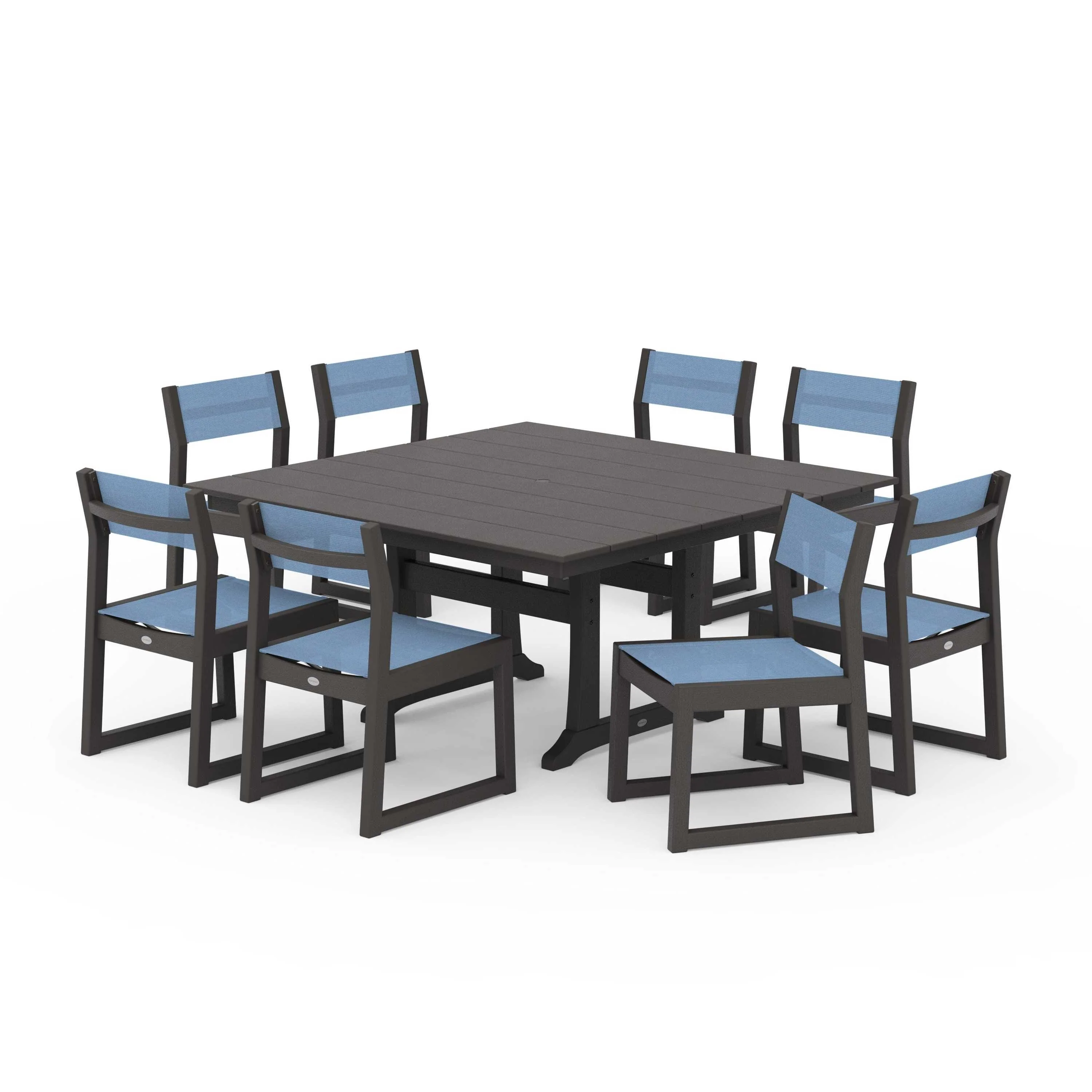 EDGE Sling Side Chair 9-Piece Farmhouse Trestle Dining Set - Image 70