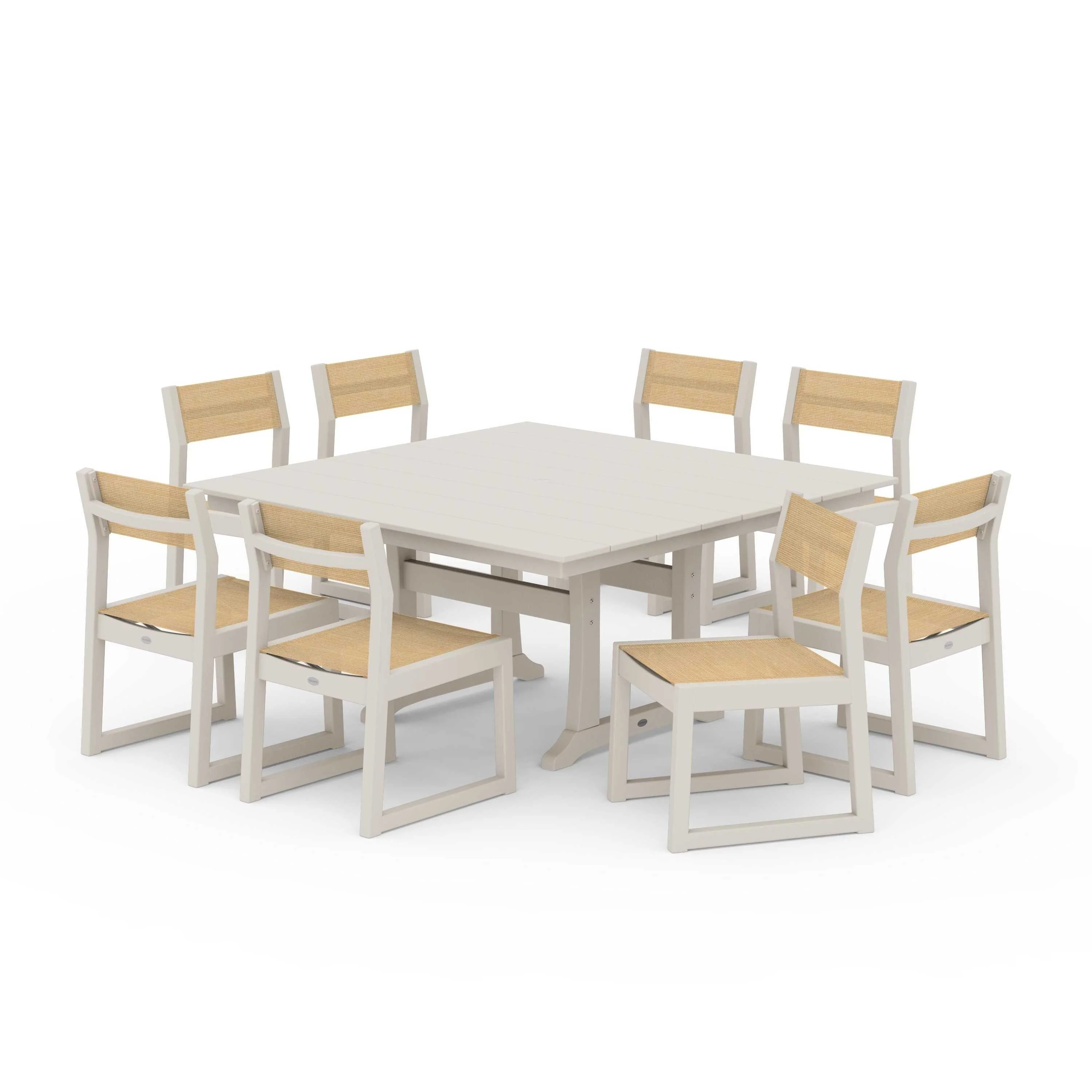 EDGE Sling Side Chair 9-Piece Farmhouse Trestle Dining Set - Image 75