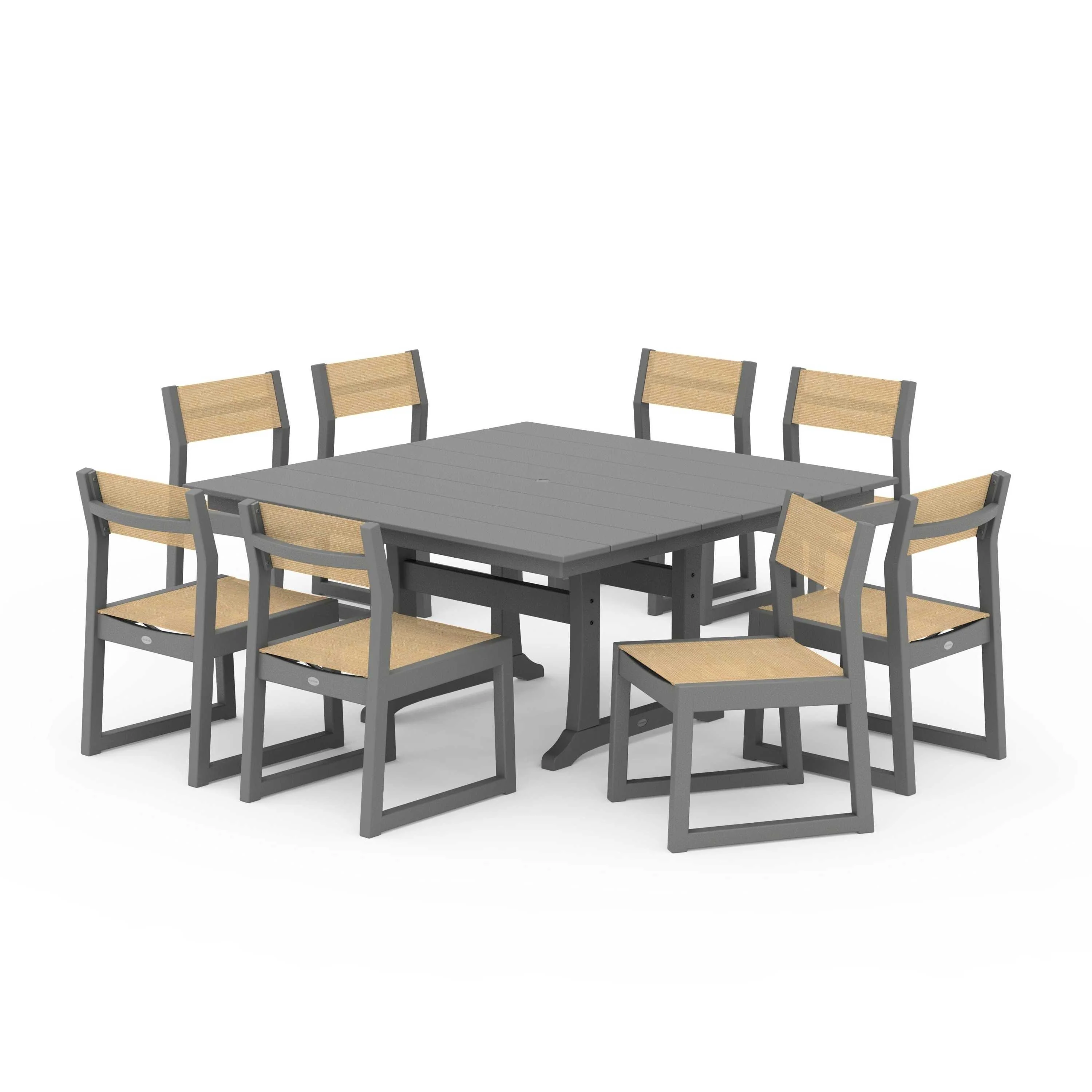EDGE Sling Side Chair 9-Piece Farmhouse Trestle Dining Set - Image 78