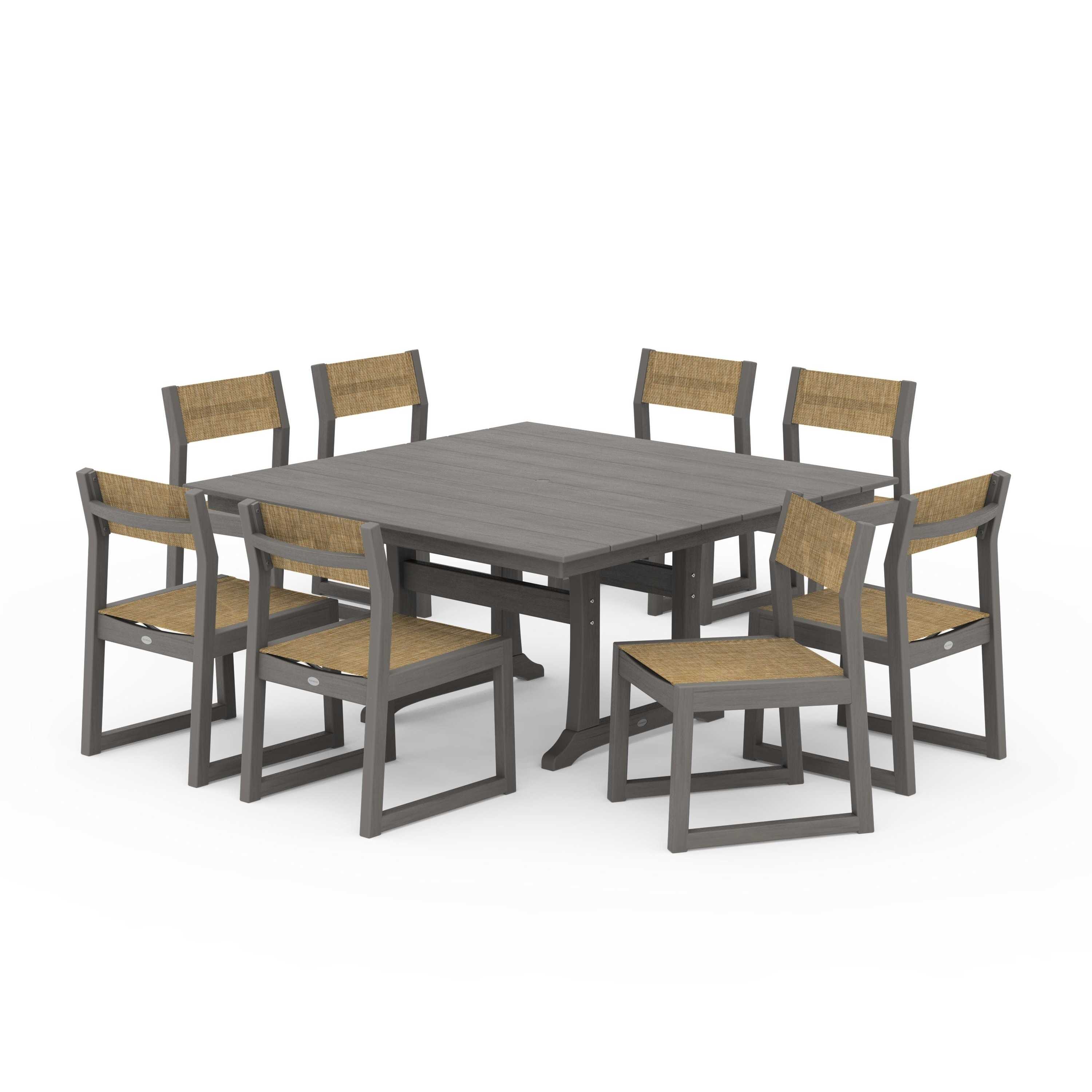EDGE Sling Side Chair 9-Piece Farmhouse Trestle Dining Set - Image 80