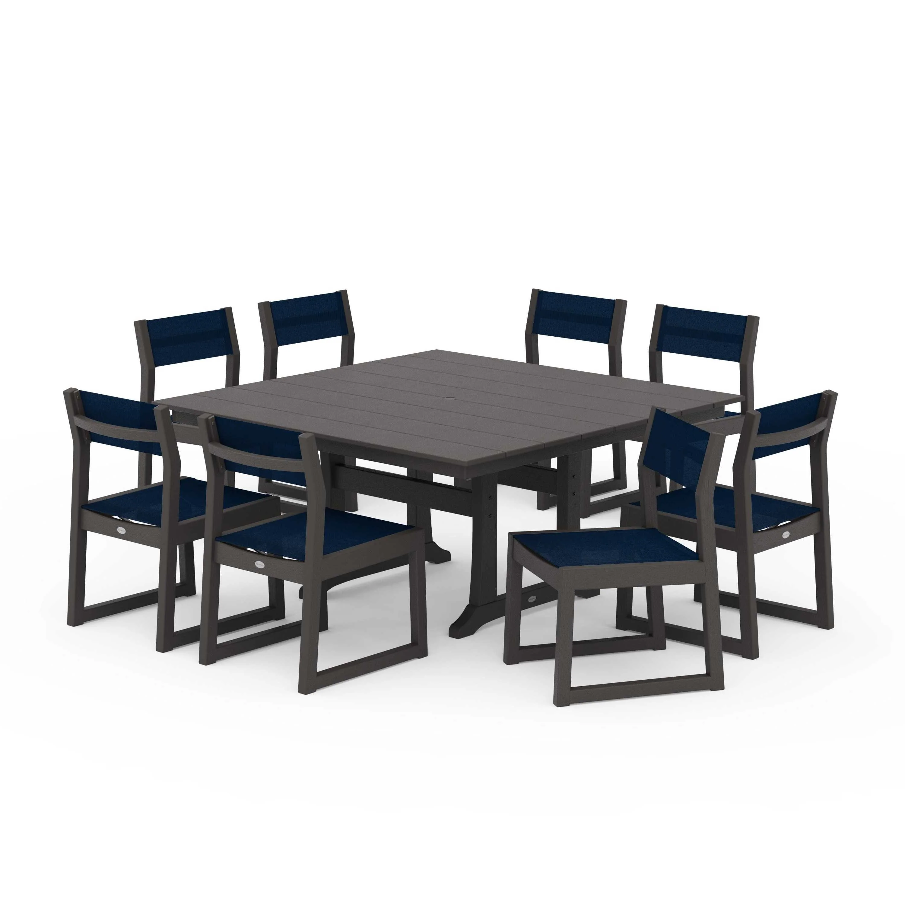 EDGE Sling Side Chair 9-Piece Farmhouse Trestle Dining Set - Image 81