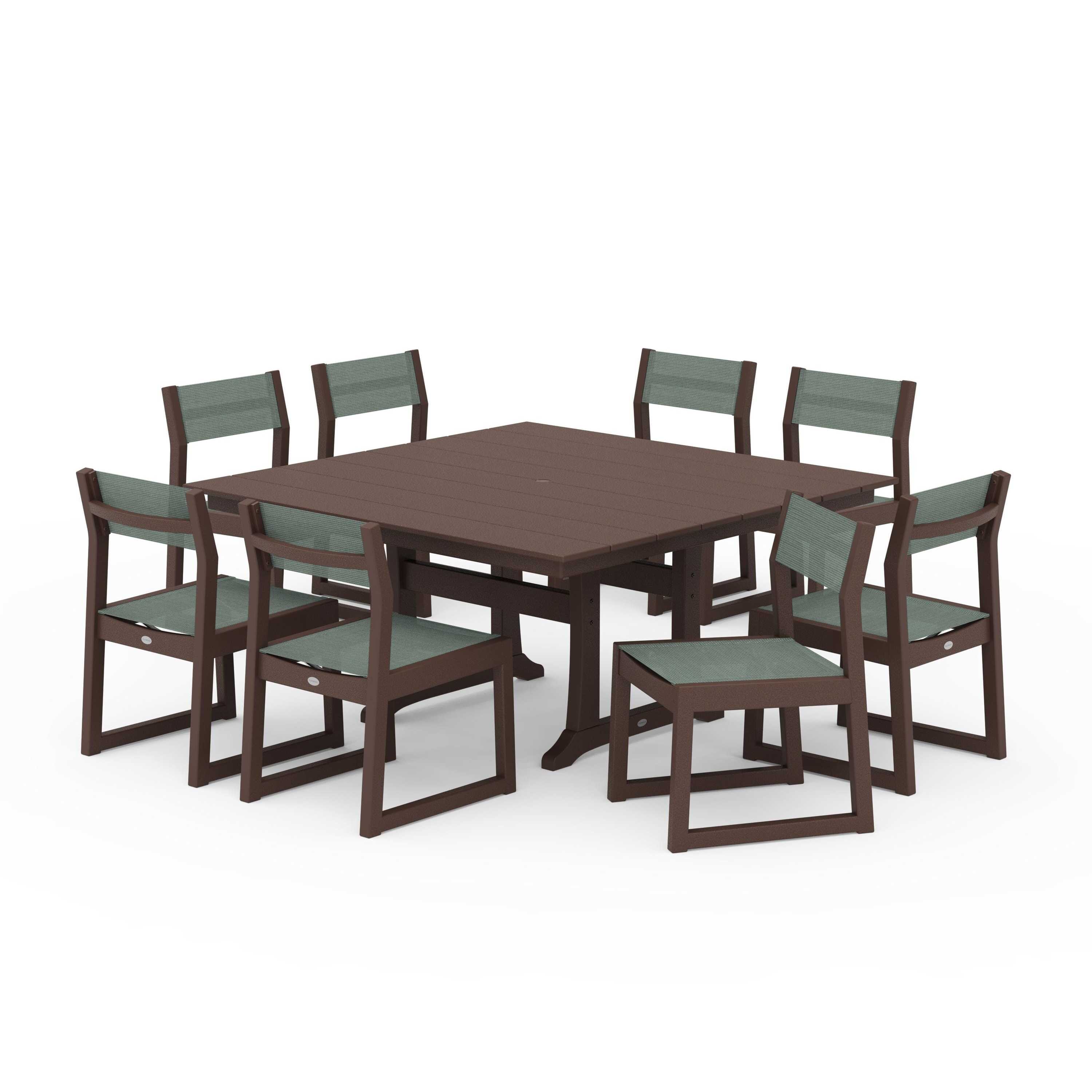EDGE Sling Side Chair 9-Piece Farmhouse Trestle Dining Set - Image 83