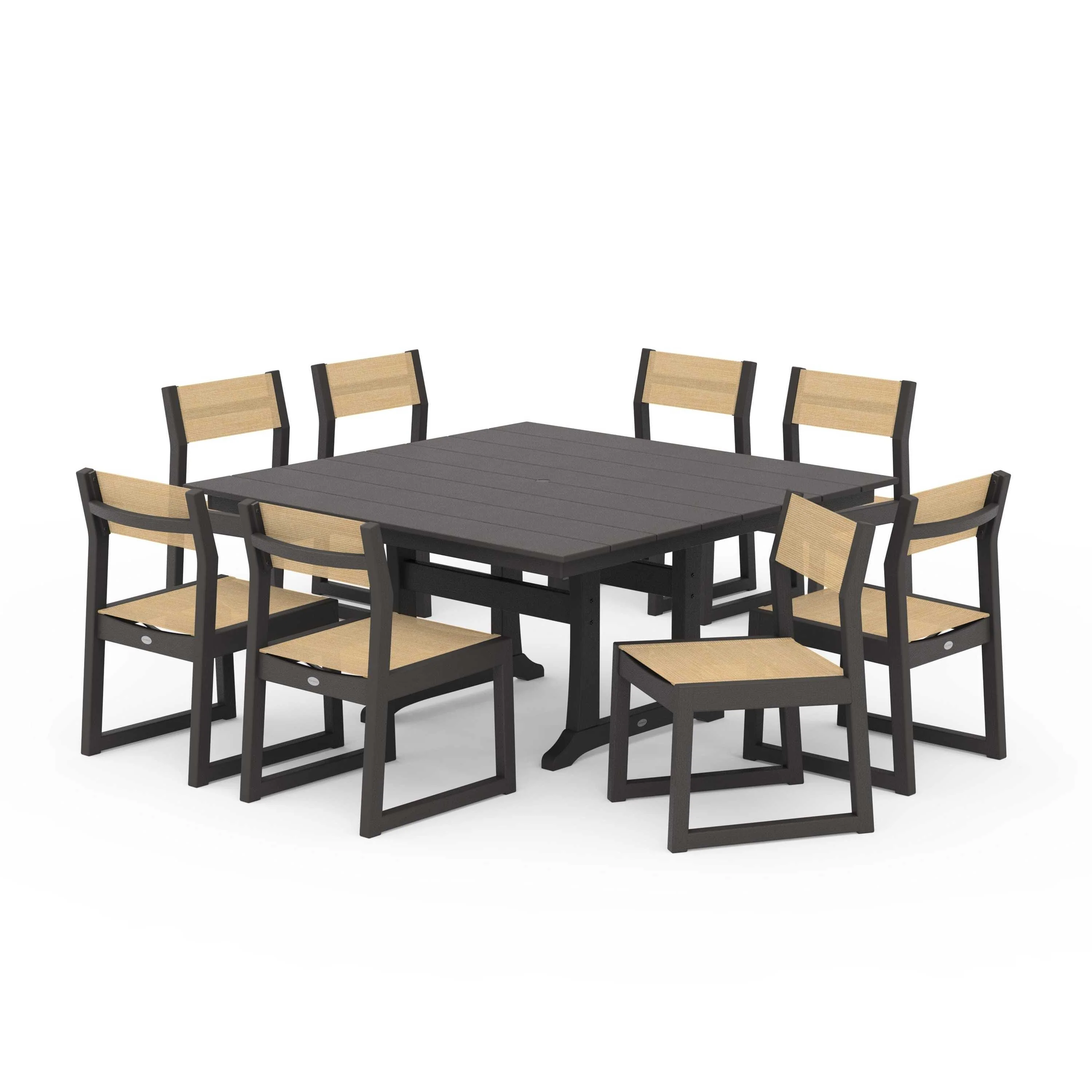 EDGE Sling Side Chair 9-Piece Farmhouse Trestle Dining Set - Image 85