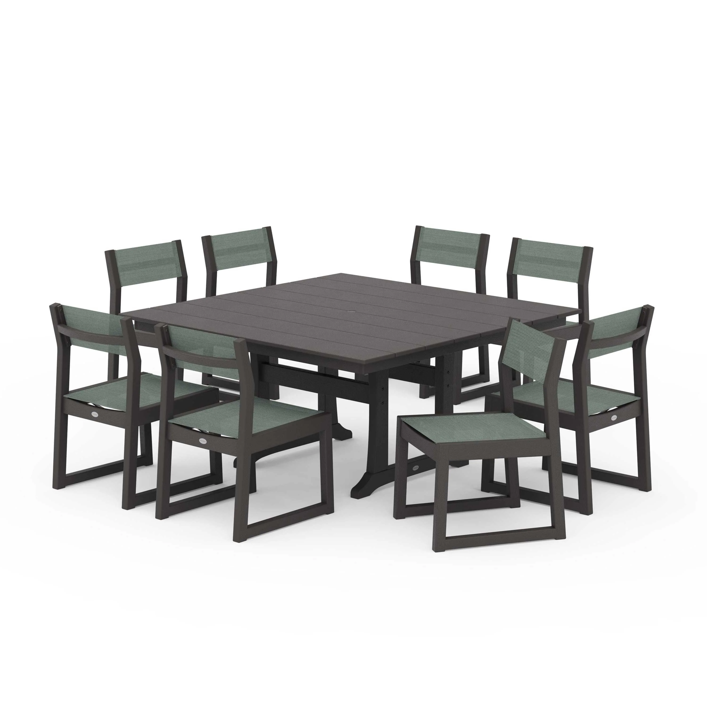EDGE Sling Side Chair 9-Piece Farmhouse Trestle Dining Set - Image 88