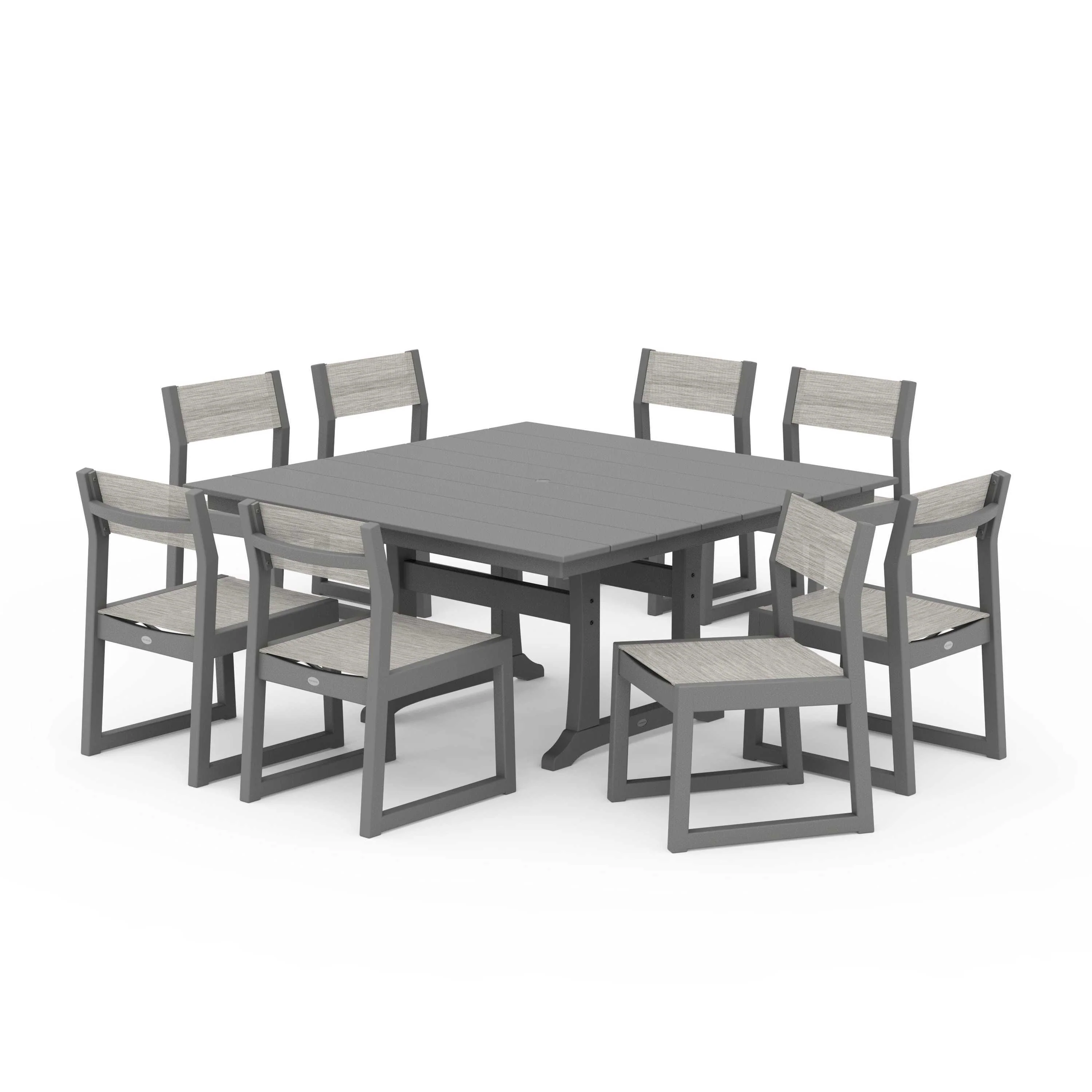 EDGE Sling Side Chair 9-Piece Farmhouse Trestle Dining Set - Image 90