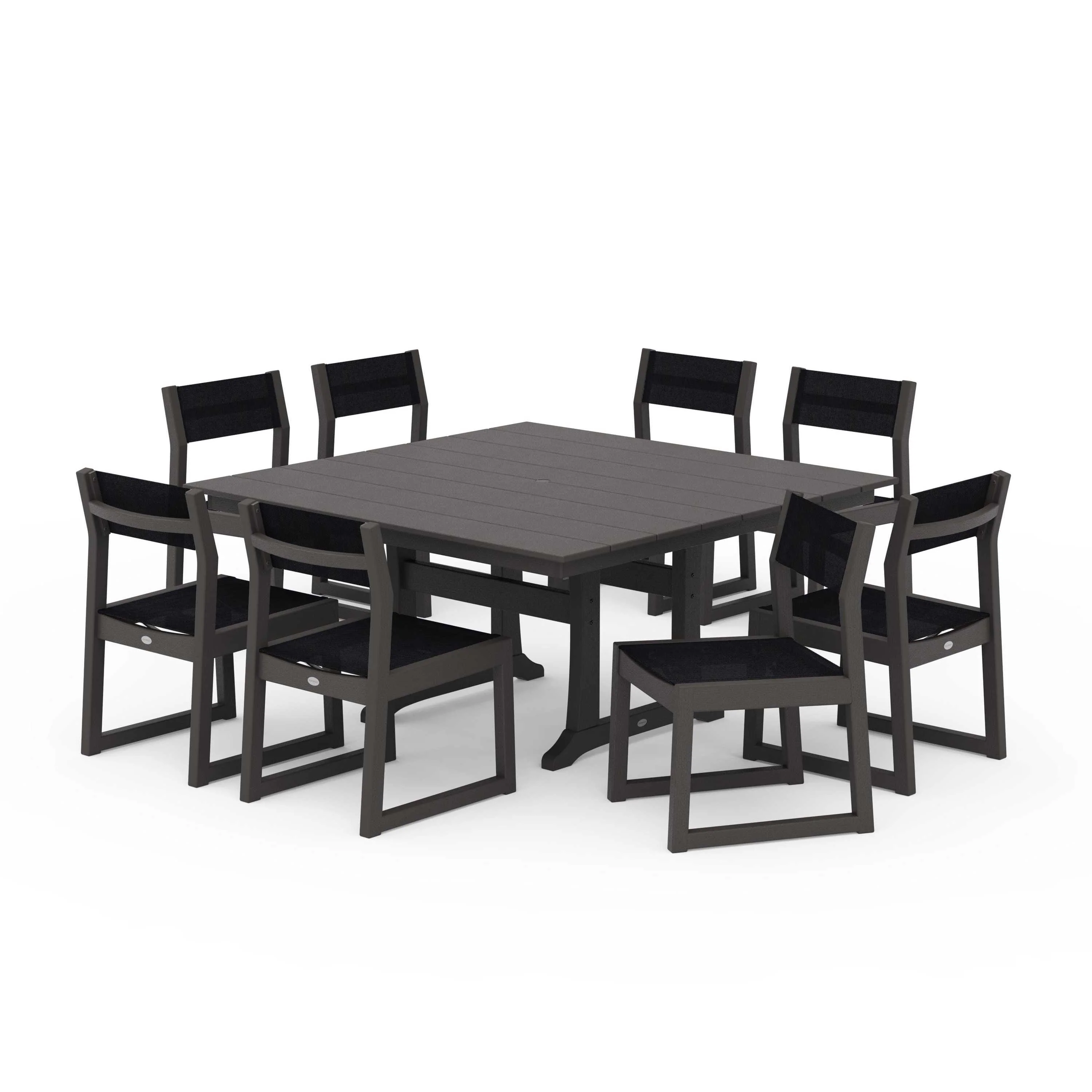 EDGE Sling Side Chair 9-Piece Farmhouse Trestle Dining Set - Image 96
