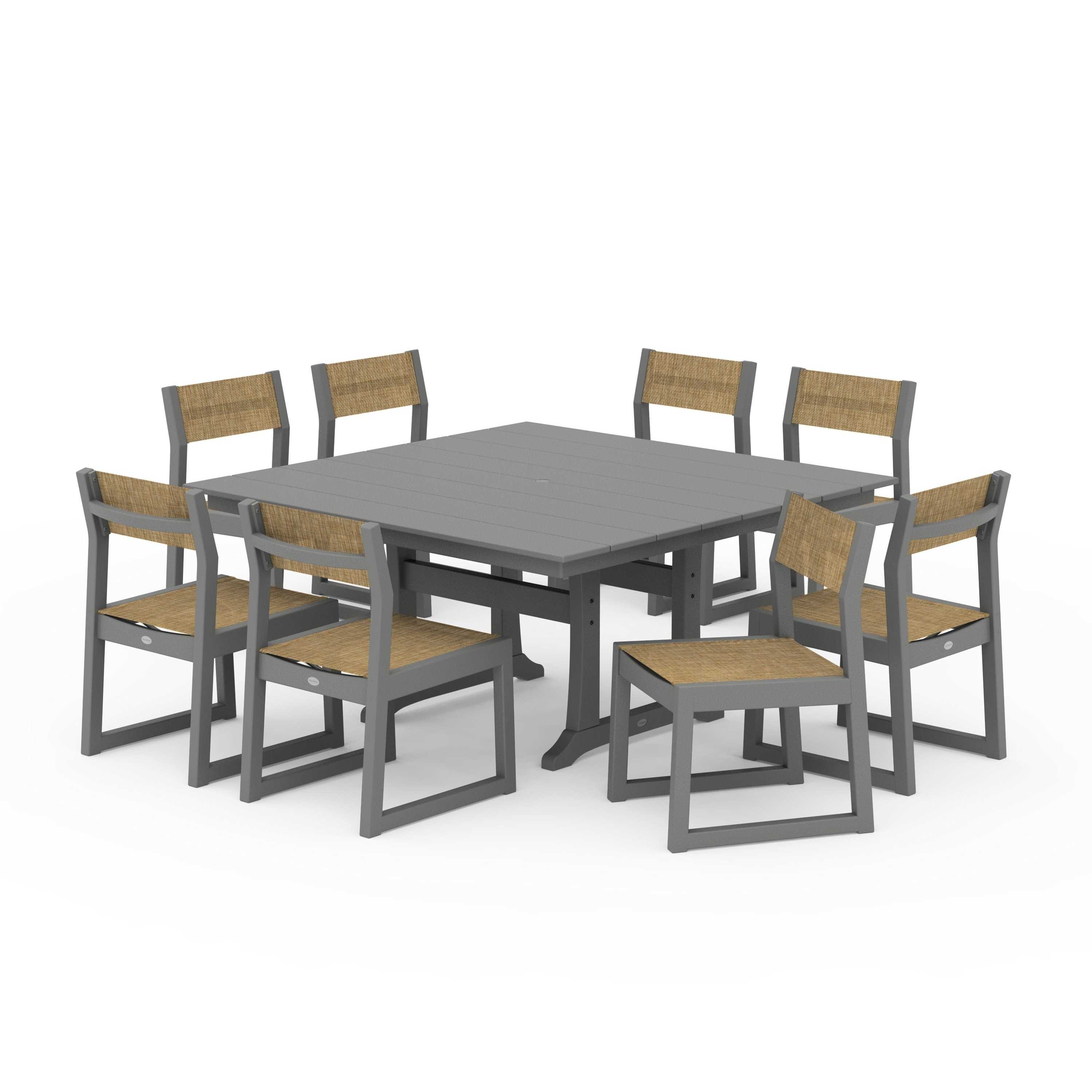 EDGE Sling Side Chair 9-Piece Farmhouse Trestle Dining Set - Image 97
