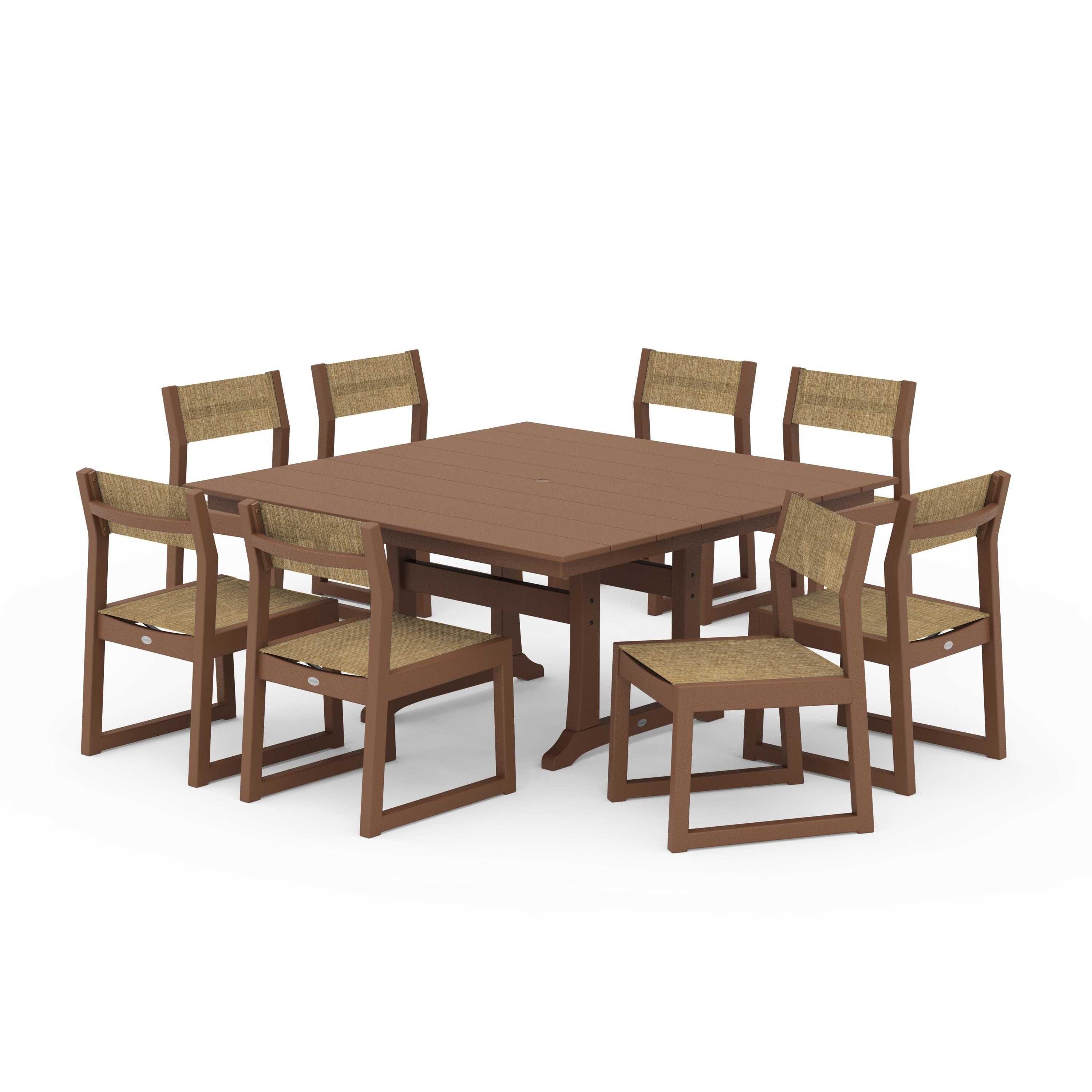 EDGE Sling Side Chair 9-Piece Farmhouse Trestle Dining Set - Image 98