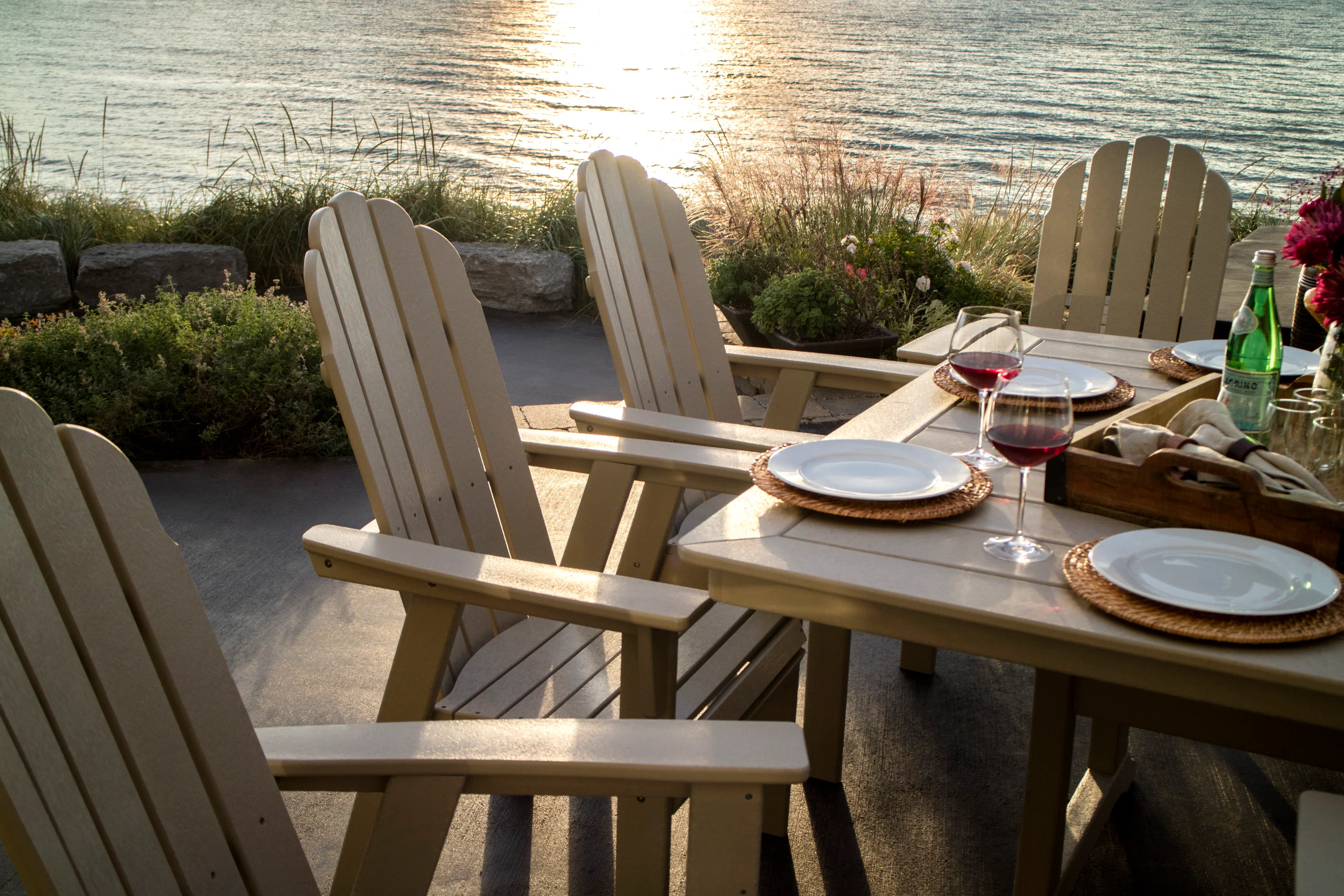 Vineyard Curveback Adirondack 9-Piece Nautical Trestle Dining Set - Image 10