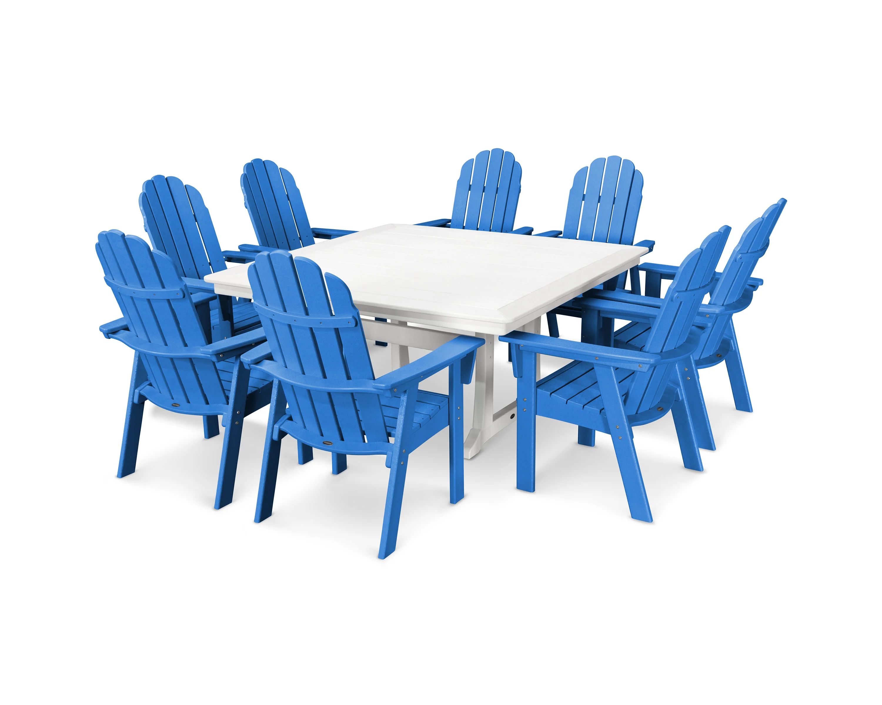 Vineyard Curveback Adirondack 9-Piece Nautical Trestle Dining Set - Image 19