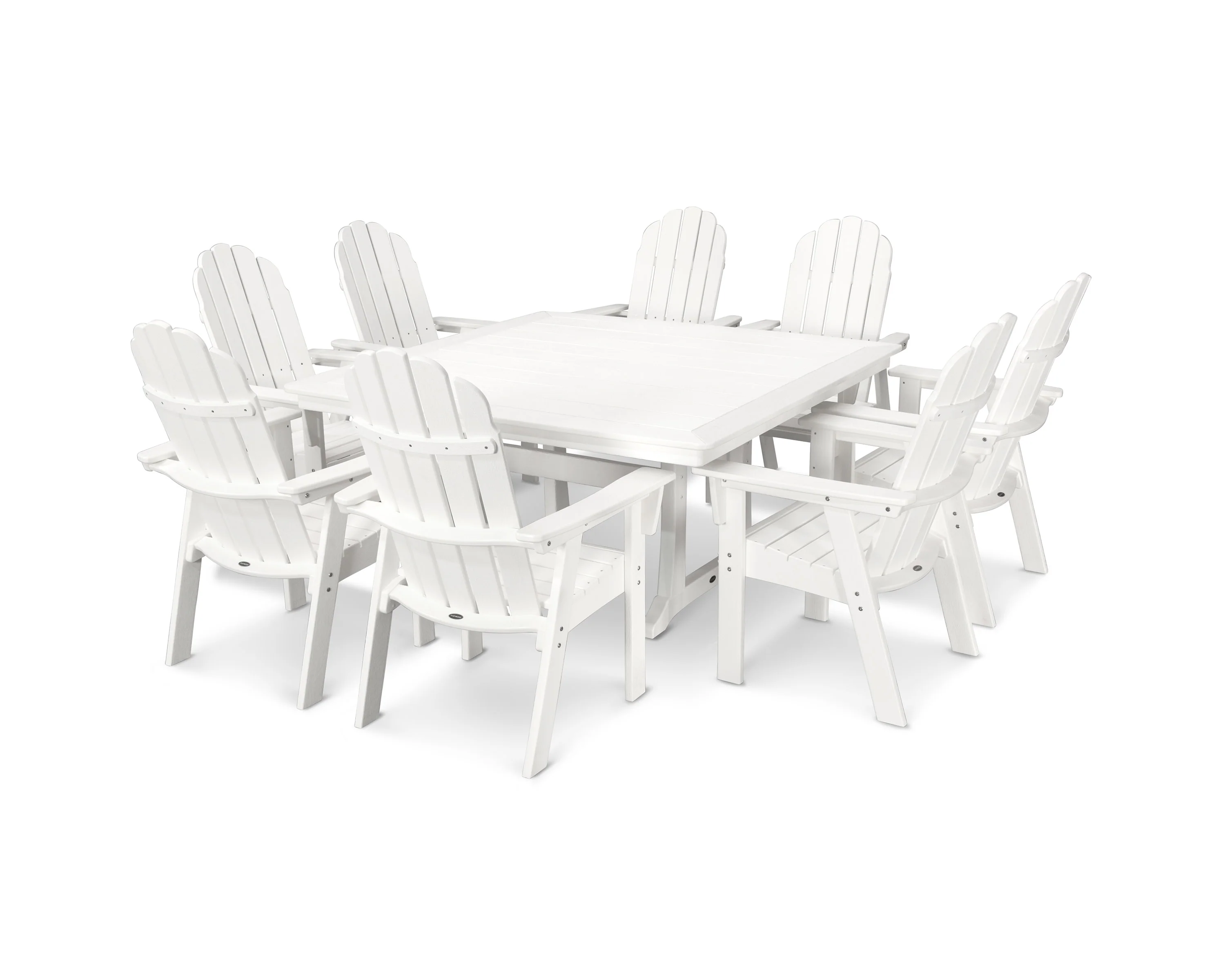 Vineyard Curveback Adirondack 9-Piece Nautical Trestle Dining Set - Image 21