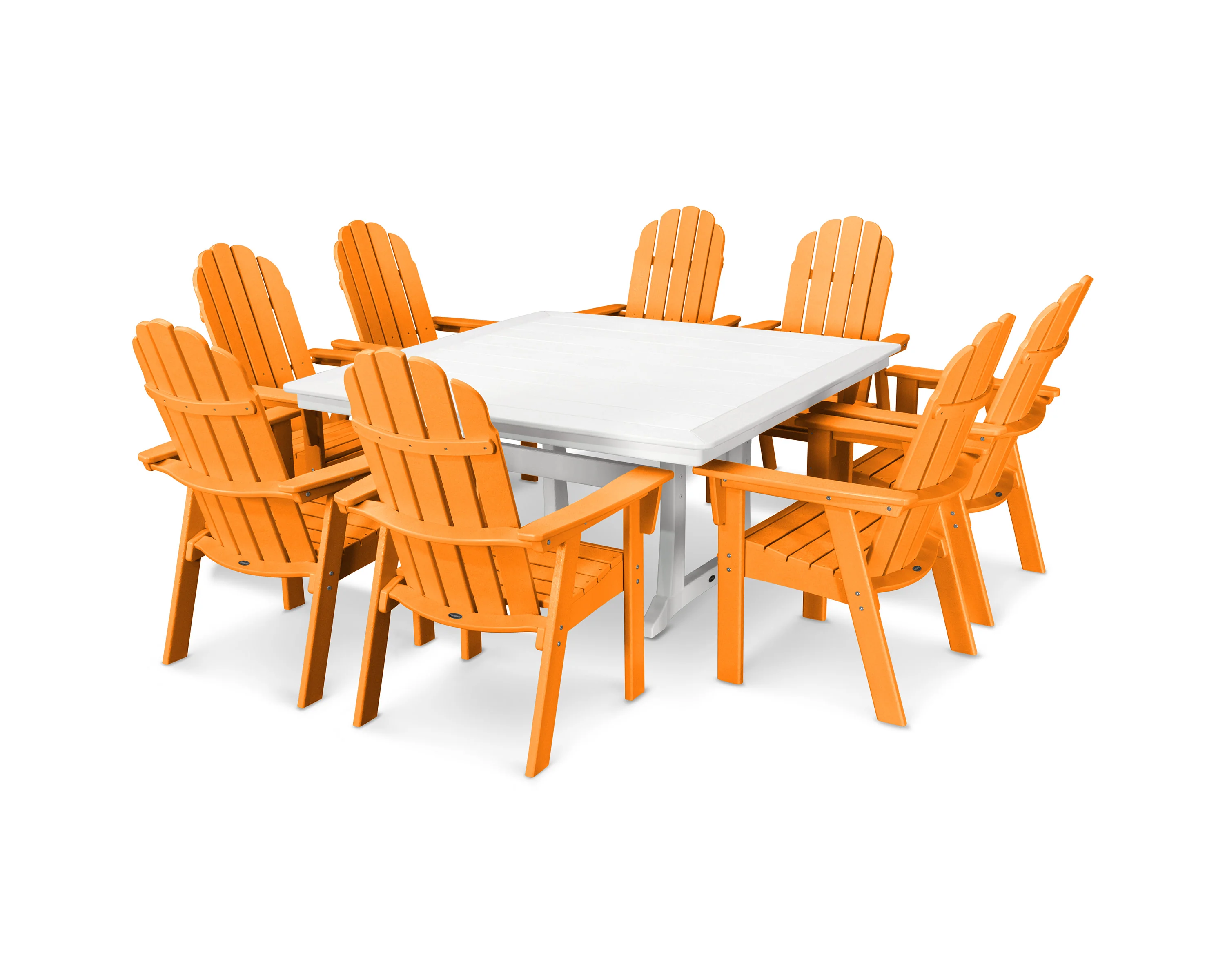Vineyard Curveback Adirondack 9-Piece Nautical Trestle Dining Set - Image 23