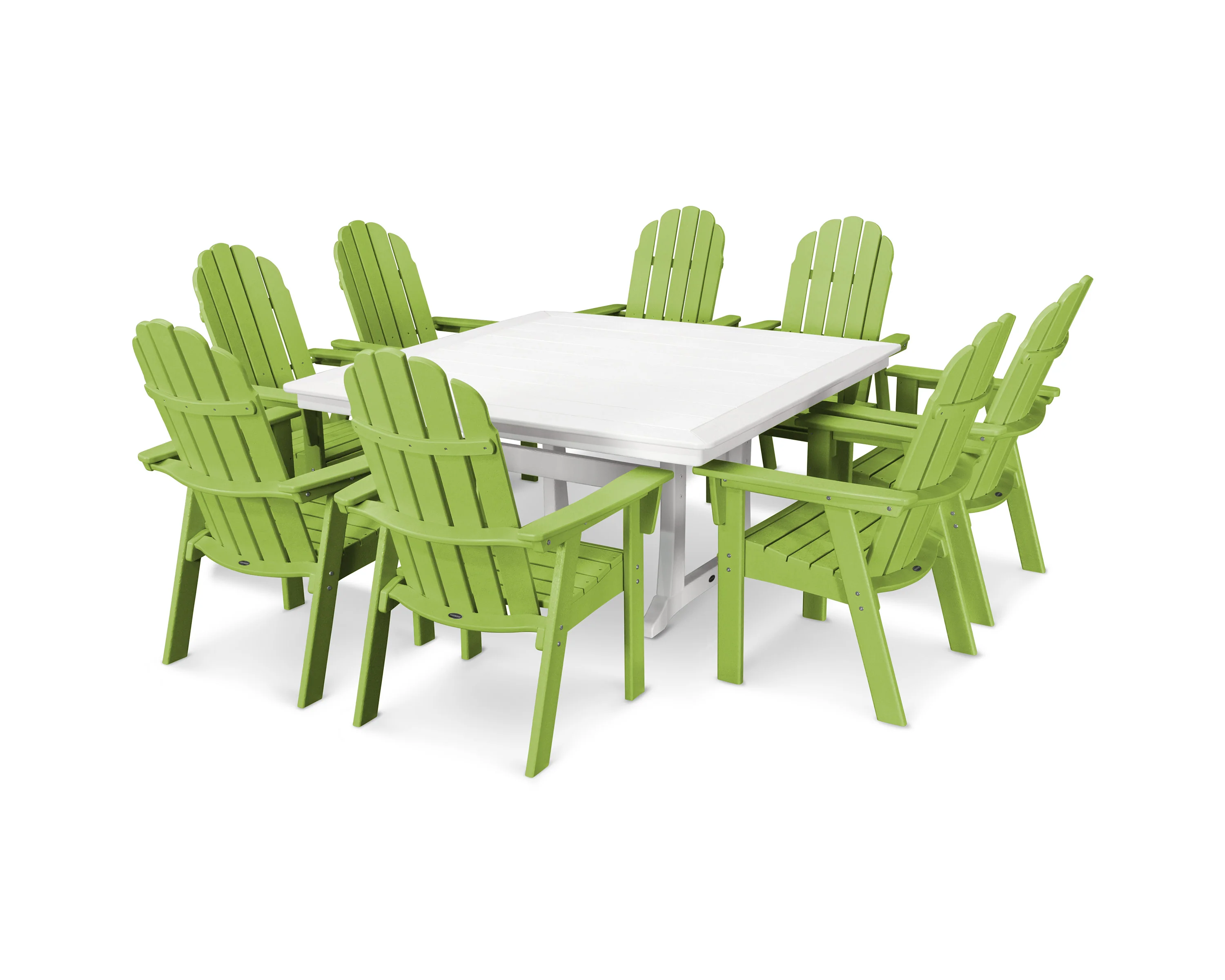 Vineyard Curveback Adirondack 9-Piece Nautical Trestle Dining Set - Image 24