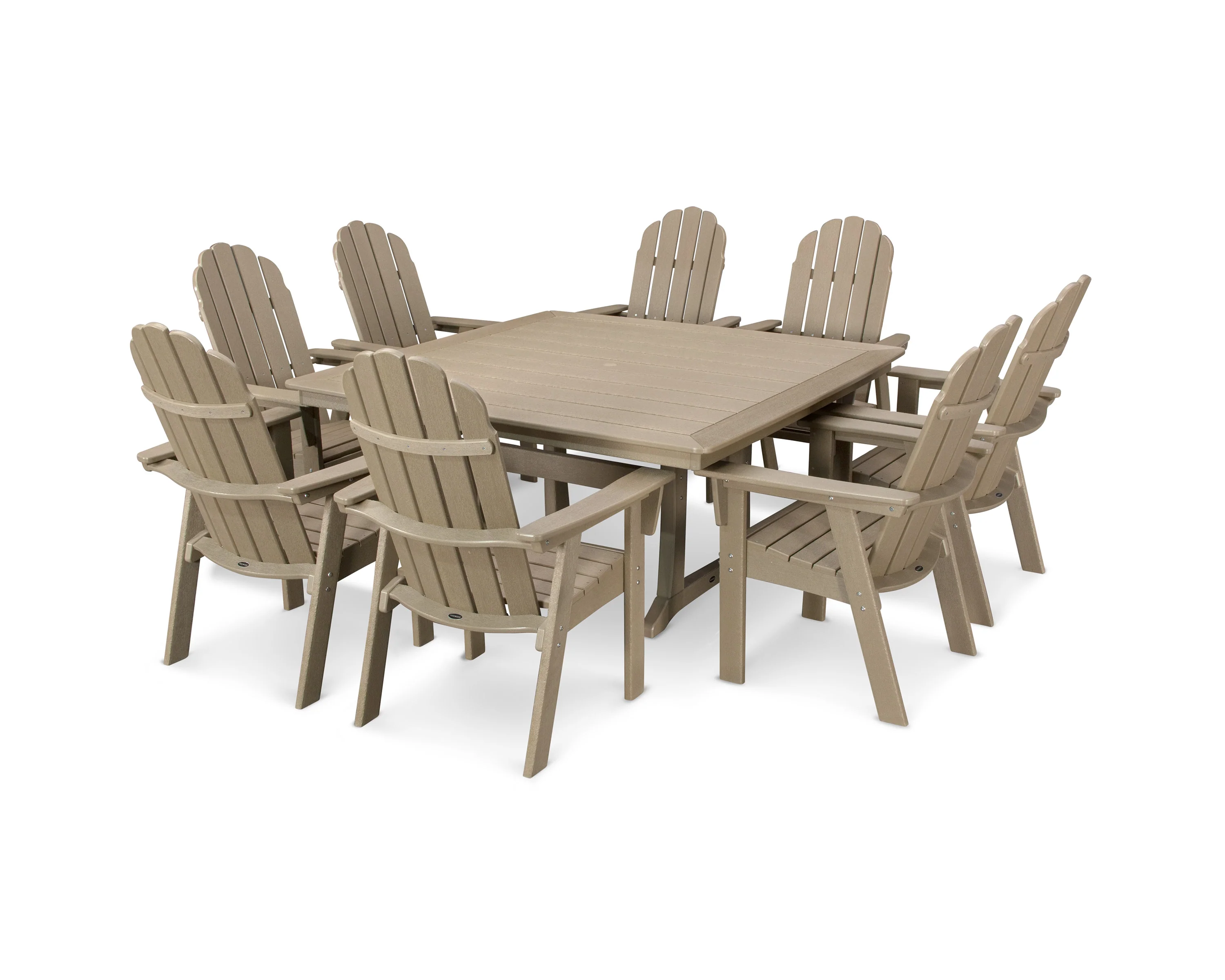 Vineyard Curveback Adirondack 9-Piece Nautical Trestle Dining Set - Image 28