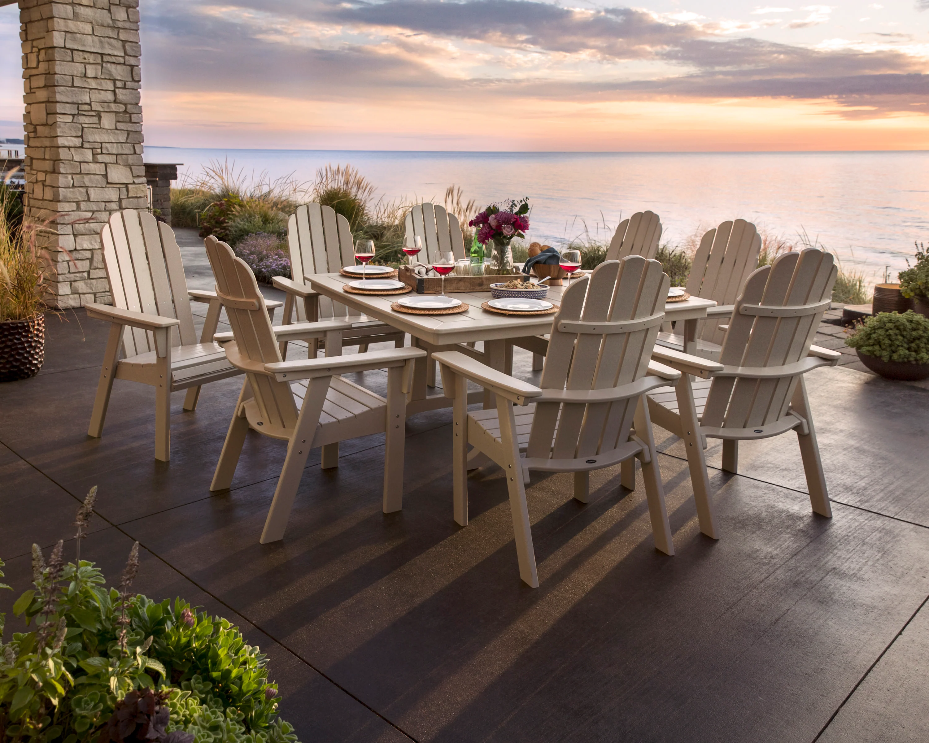 Vineyard Curveback Adirondack 9-Piece Nautical Trestle Dining Set - Image 3