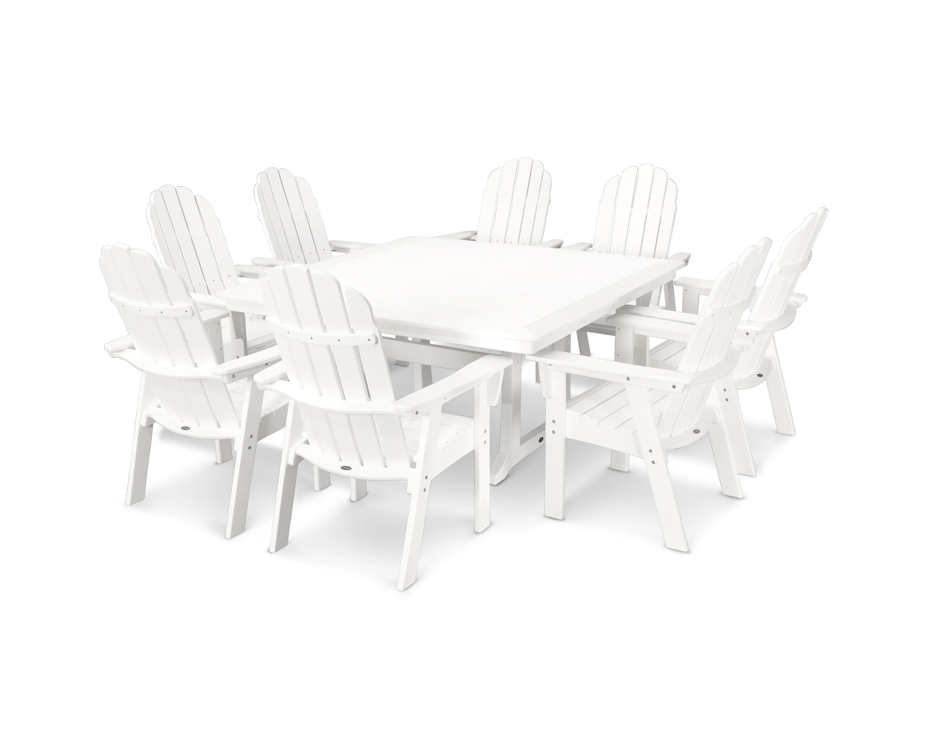 Vineyard Curveback Adirondack 9-Piece Nautical Trestle Dining Set - Image 30