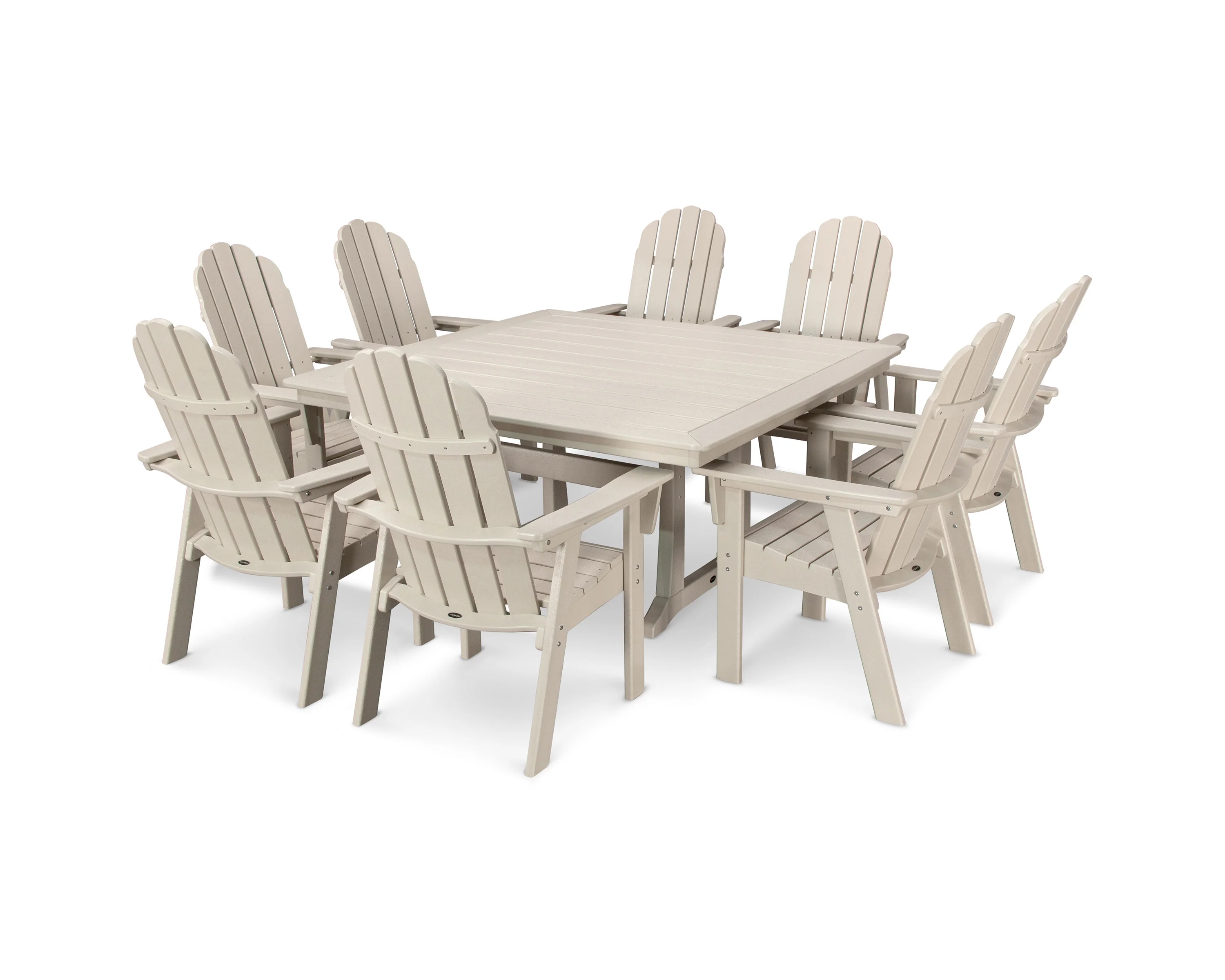 Vineyard Curveback Adirondack 9-Piece Nautical Trestle Dining Set - Image 31