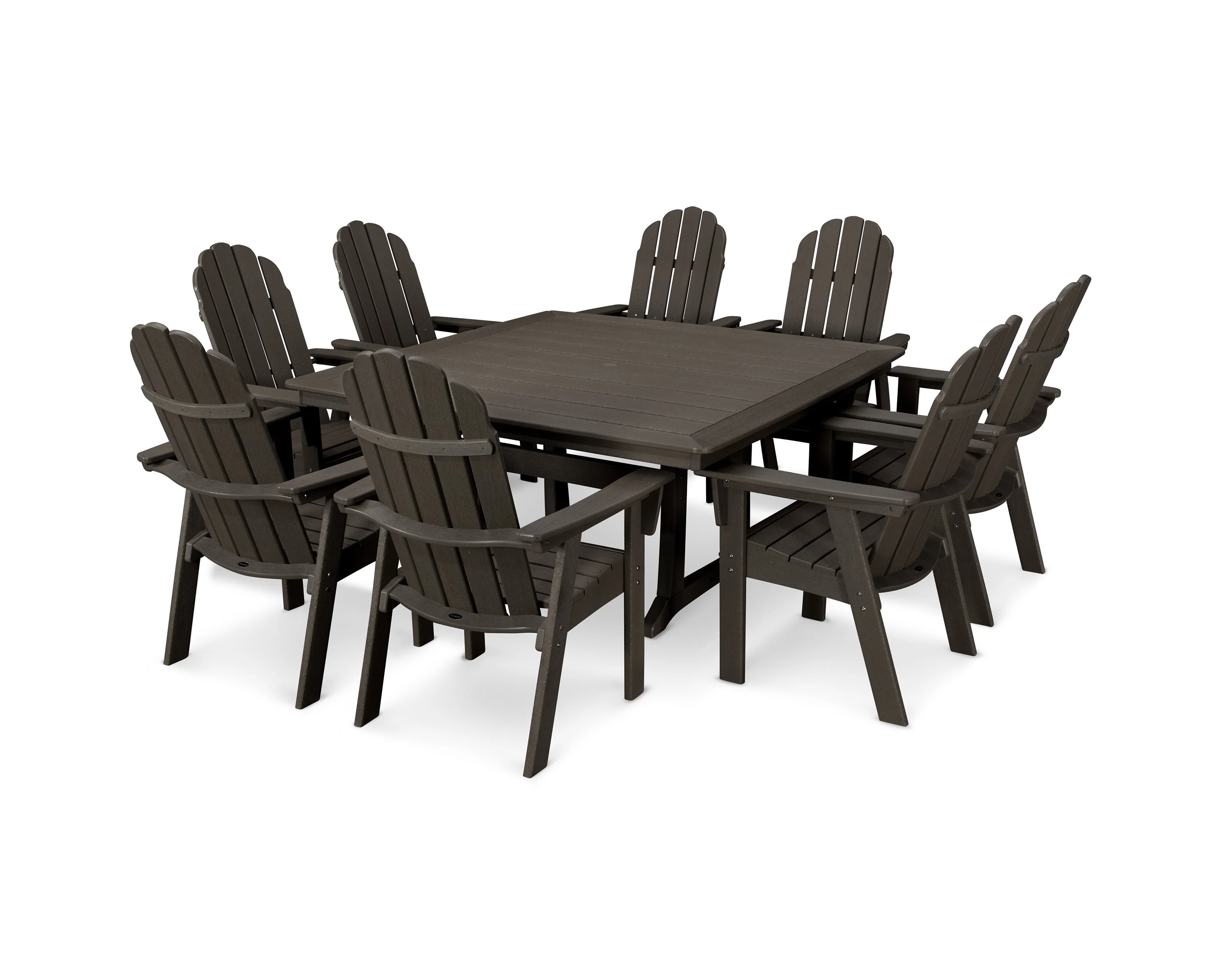 Vineyard Curveback Adirondack 9-Piece Nautical Trestle Dining Set - Image 32