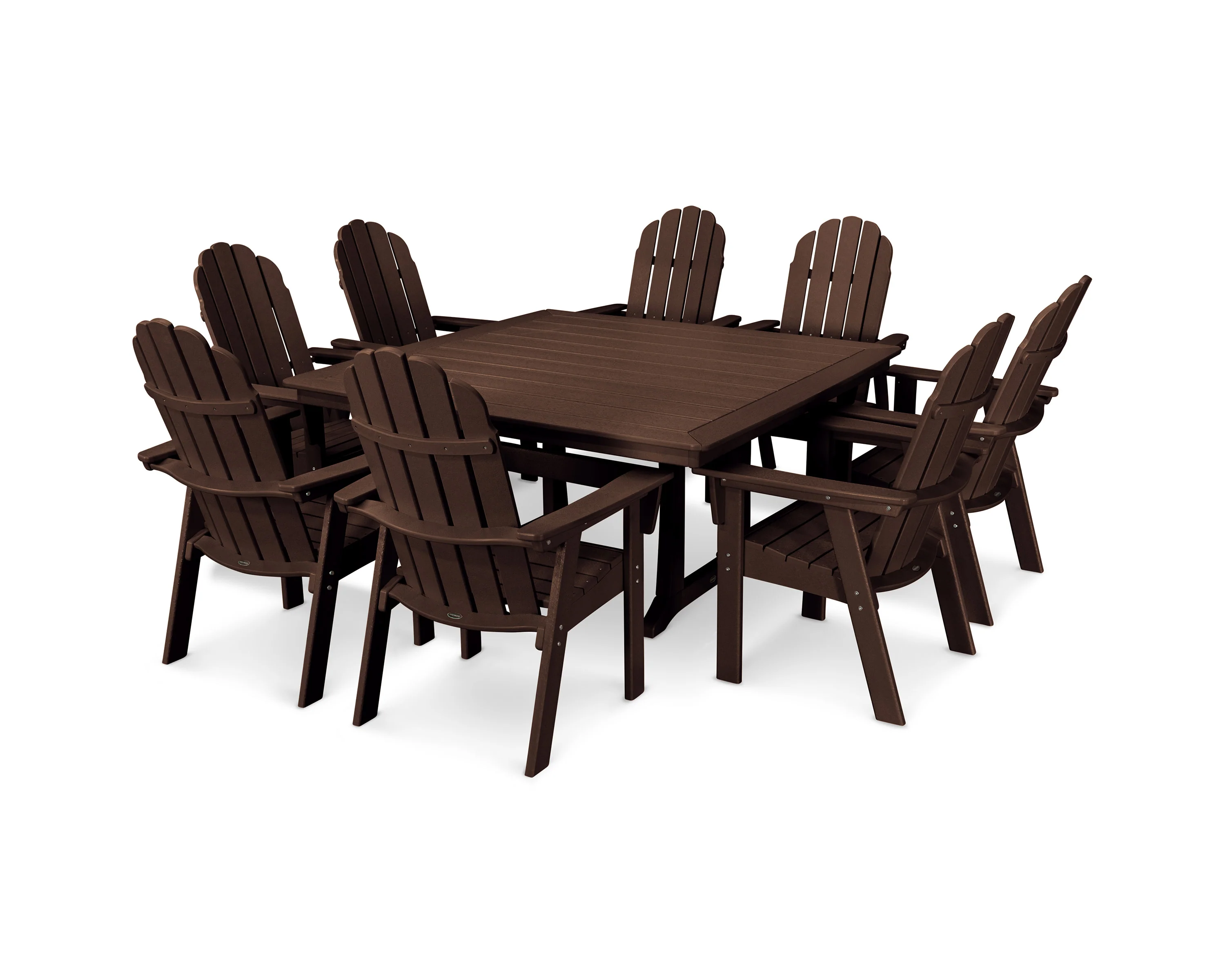Vineyard Curveback Adirondack 9-Piece Nautical Trestle Dining Set - Image 33
