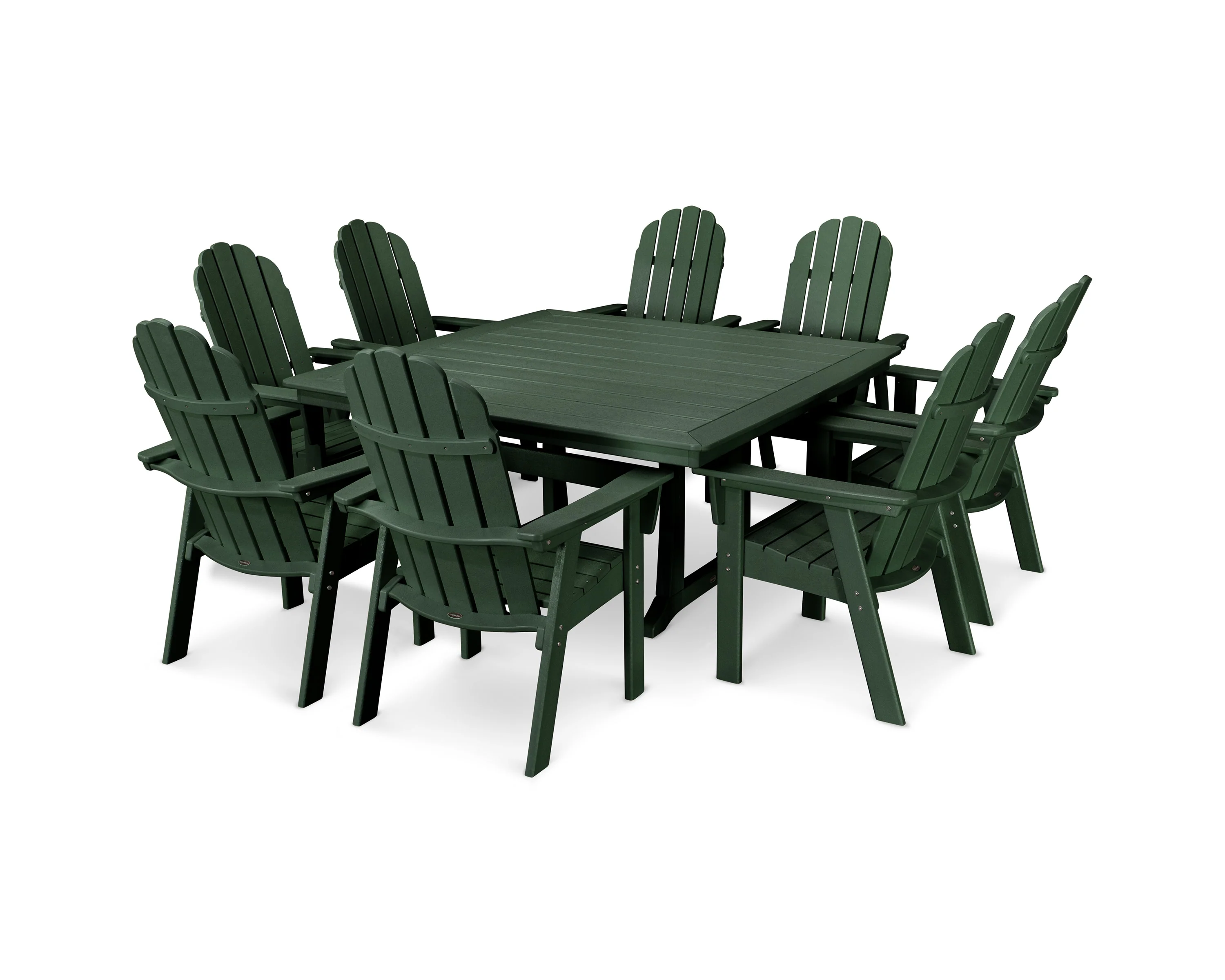 Vineyard Curveback Adirondack 9-Piece Nautical Trestle Dining Set - Image 34