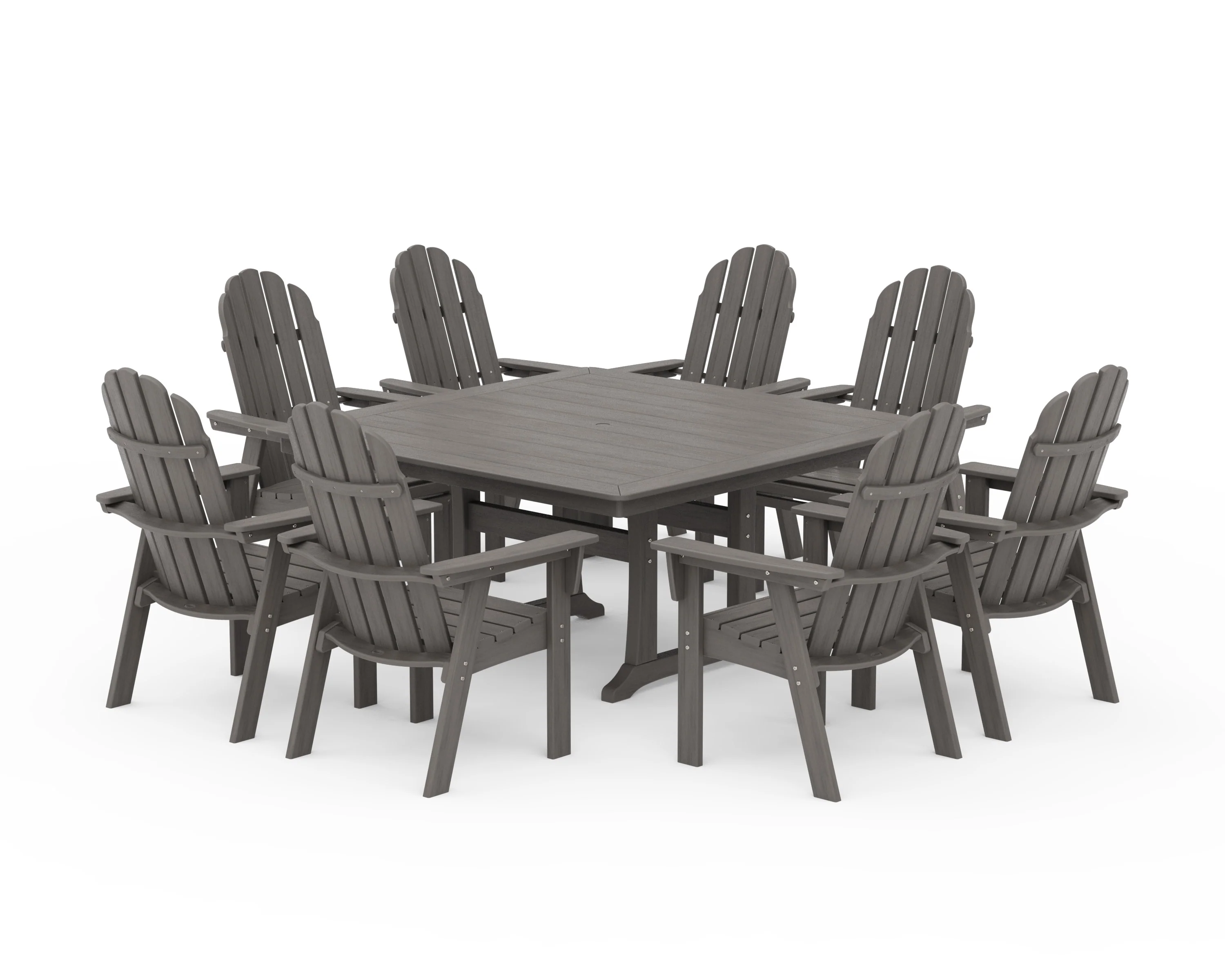 Vineyard Curveback Adirondack 9-Piece Nautical Trestle Dining Set - Image 36