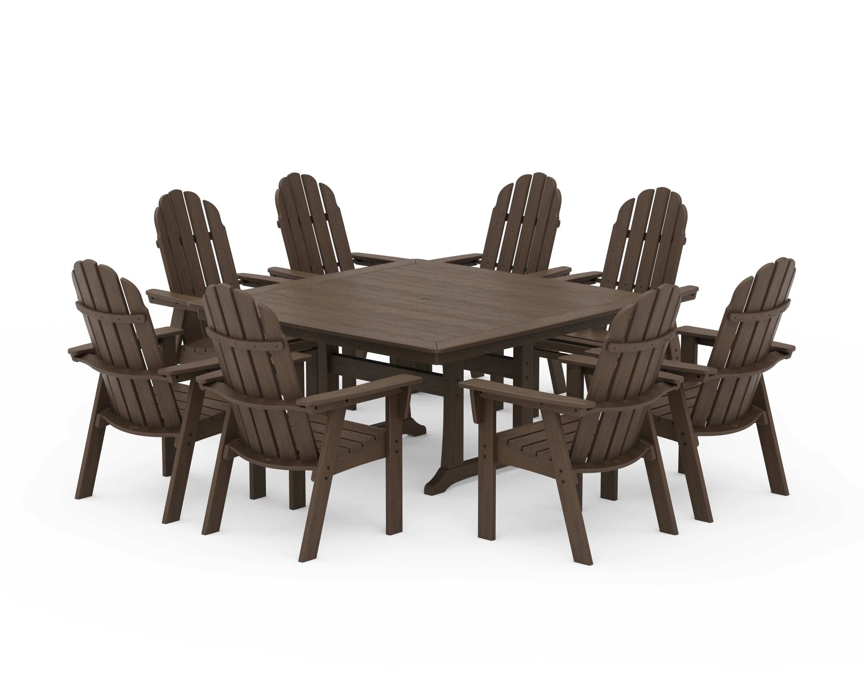 Vineyard Curveback Adirondack 9-Piece Nautical Trestle Dining Set - Image 37