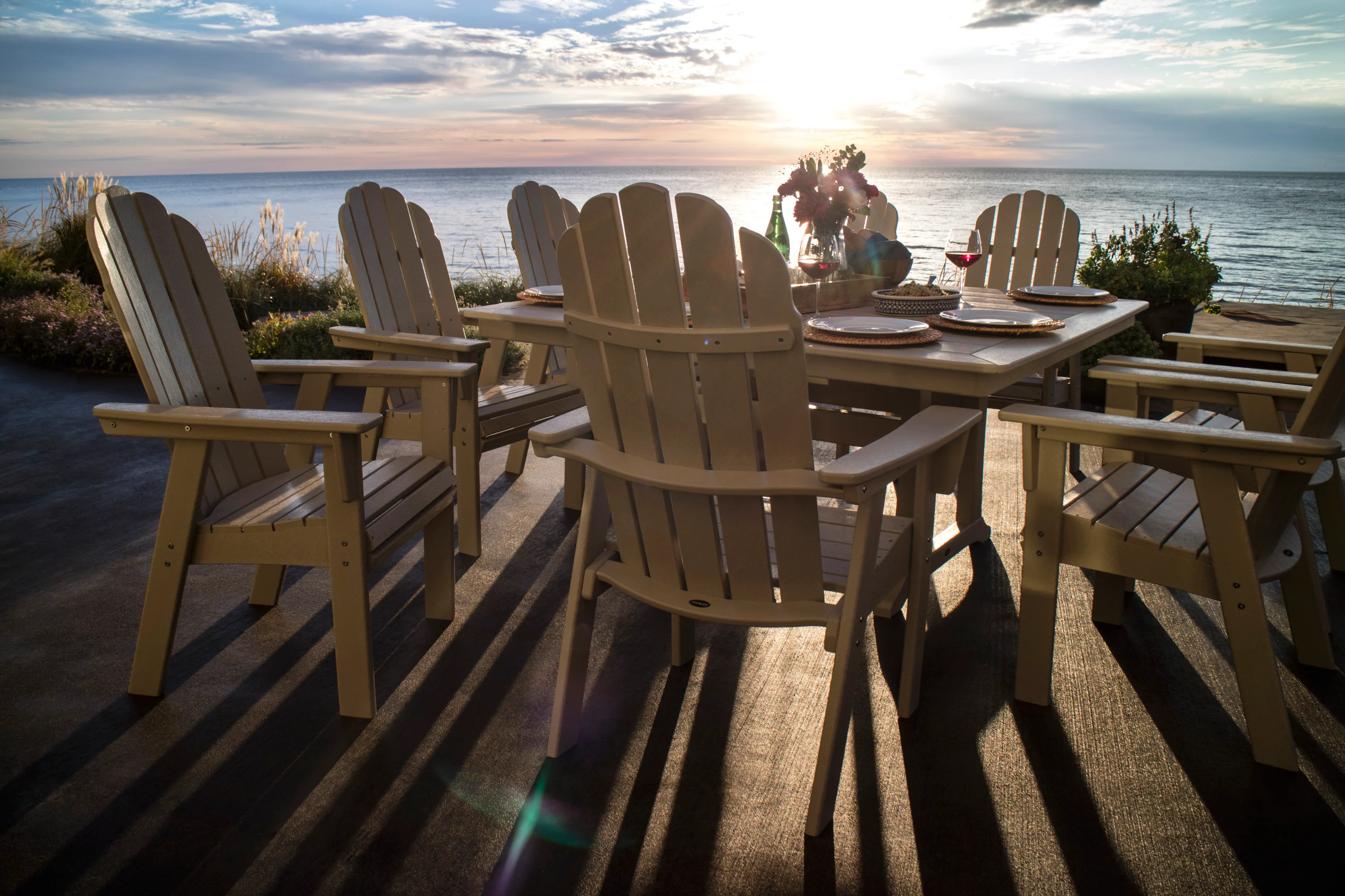 Vineyard Curveback Adirondack 9-Piece Nautical Trestle Dining Set - Image 6