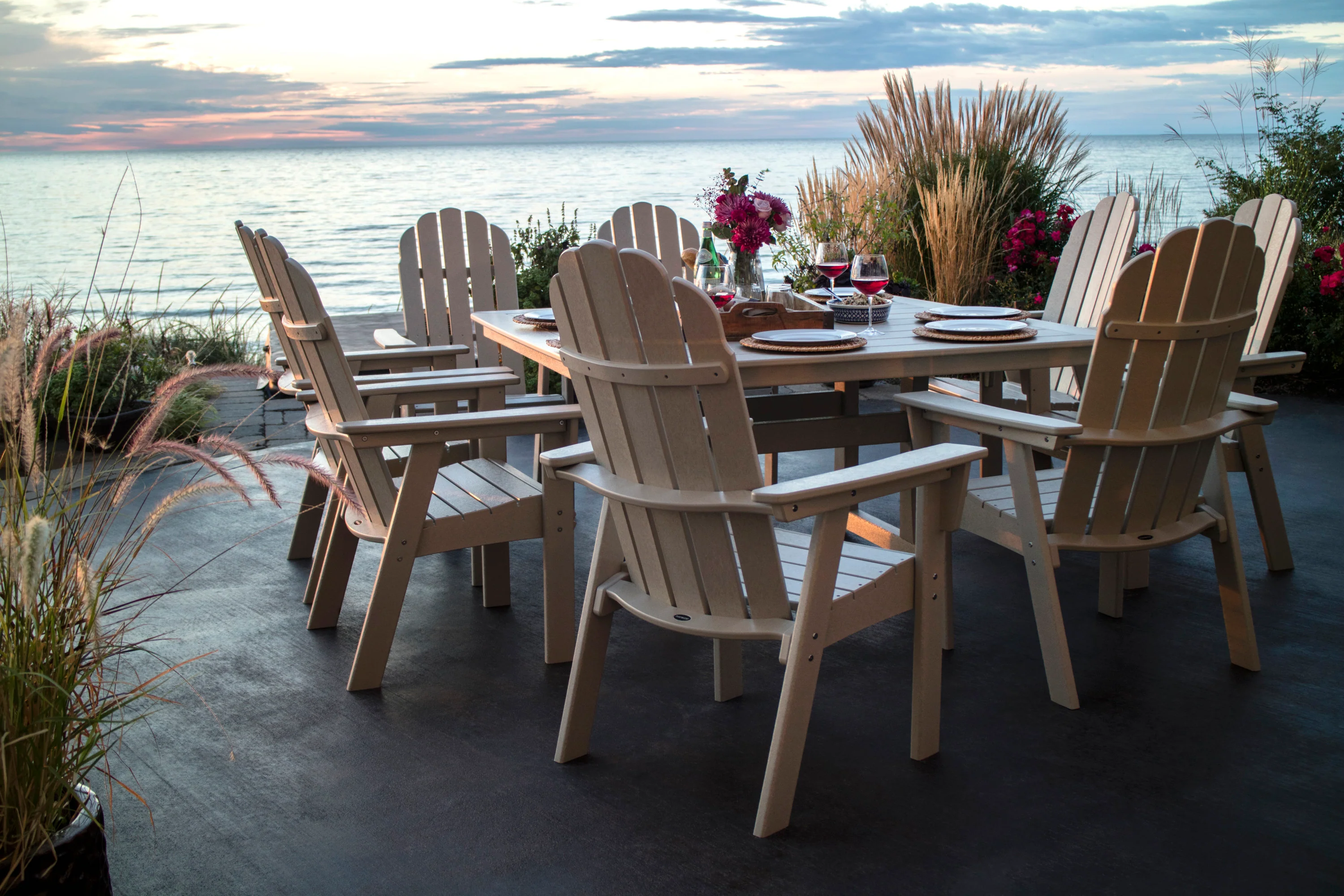 Vineyard Curveback Adirondack 9-Piece Nautical Trestle Dining Set - Image 8