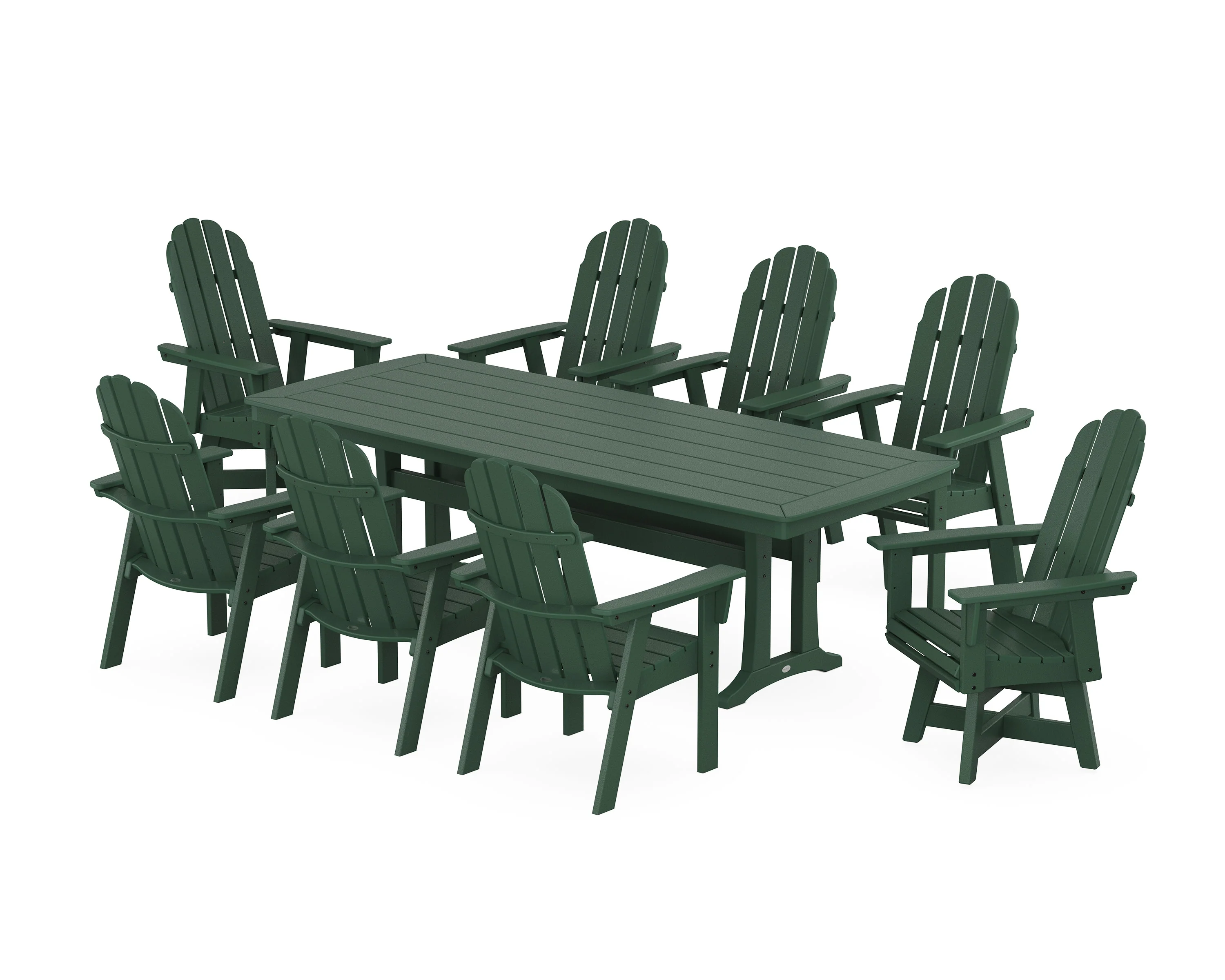 Vineyard Curveback Adirondack Swivel 9-Piece Dining Set with Trestle Legs - Image 10